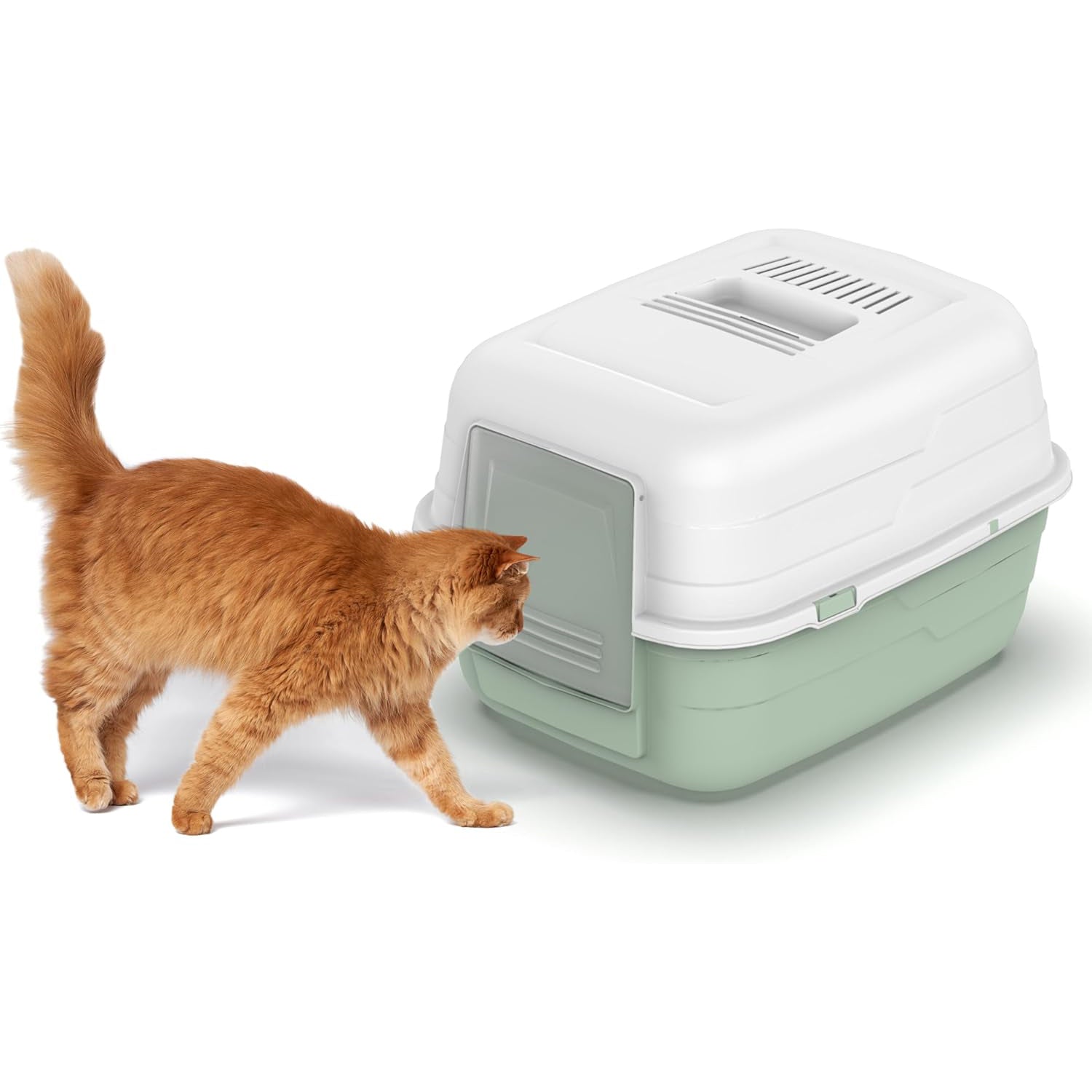 Enclosed Cat Litter Box Tray with Lid & Flap Door High Sided Detachable Top