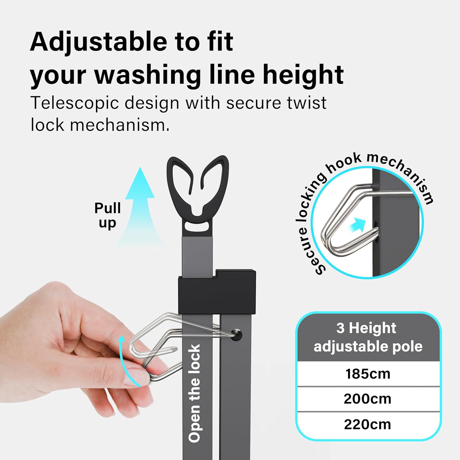 2.2M Extra Heavy Duty Washing Line Prop Pole Outdoor Galvanised Extendable