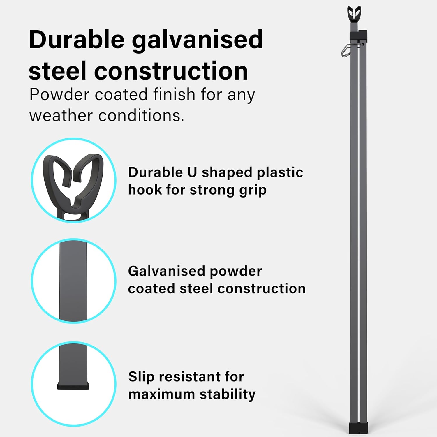 2.2M Extra Heavy Duty Washing Line Prop Pole Outdoor Galvanised Extendable