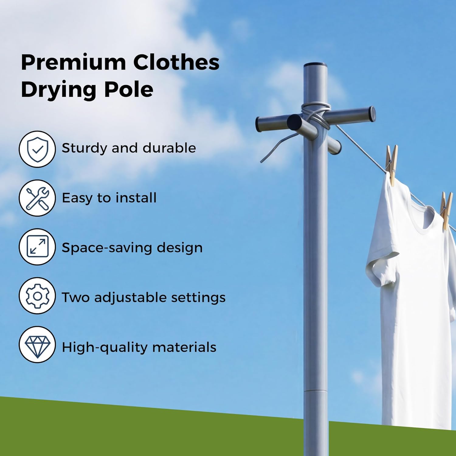 2.4m Washing Line Post Extendable Clothes Drying Pole with Ground Socket Steel