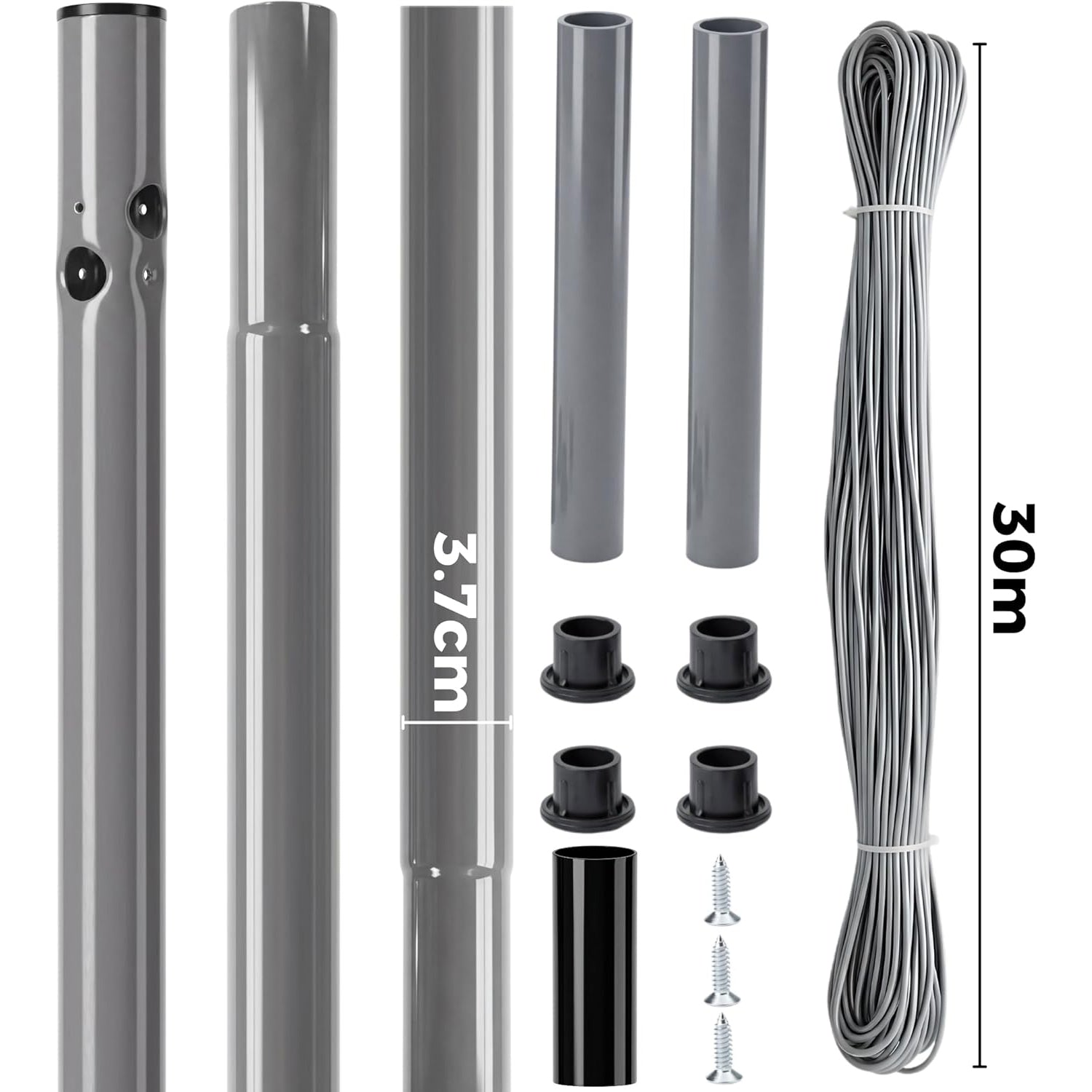 2.4m Washing Line Post Extendable Clothes Drying Pole with Ground Socket Steel