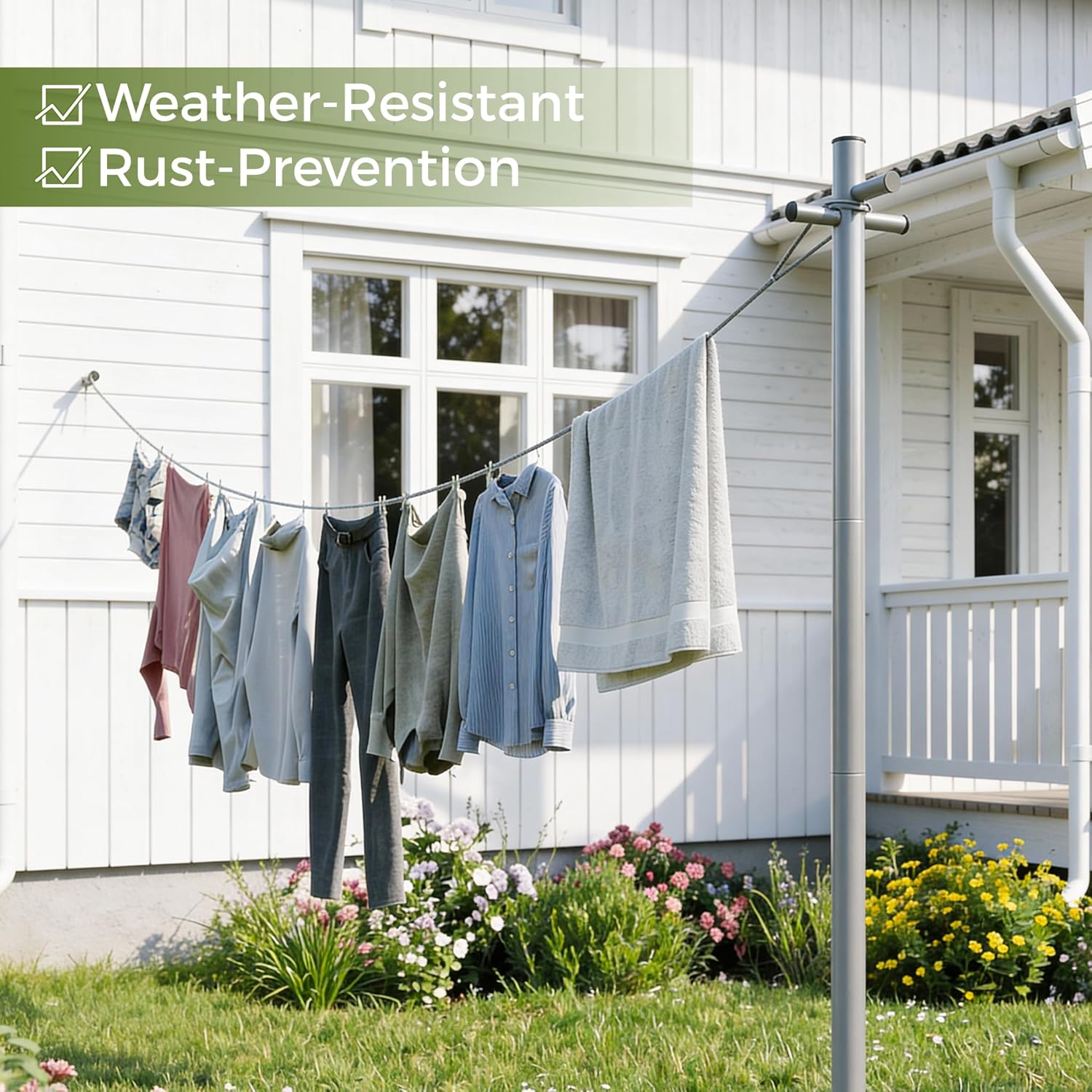 2.4m Washing Line Post Extendable Clothes Drying Pole with Ground Socket Steel