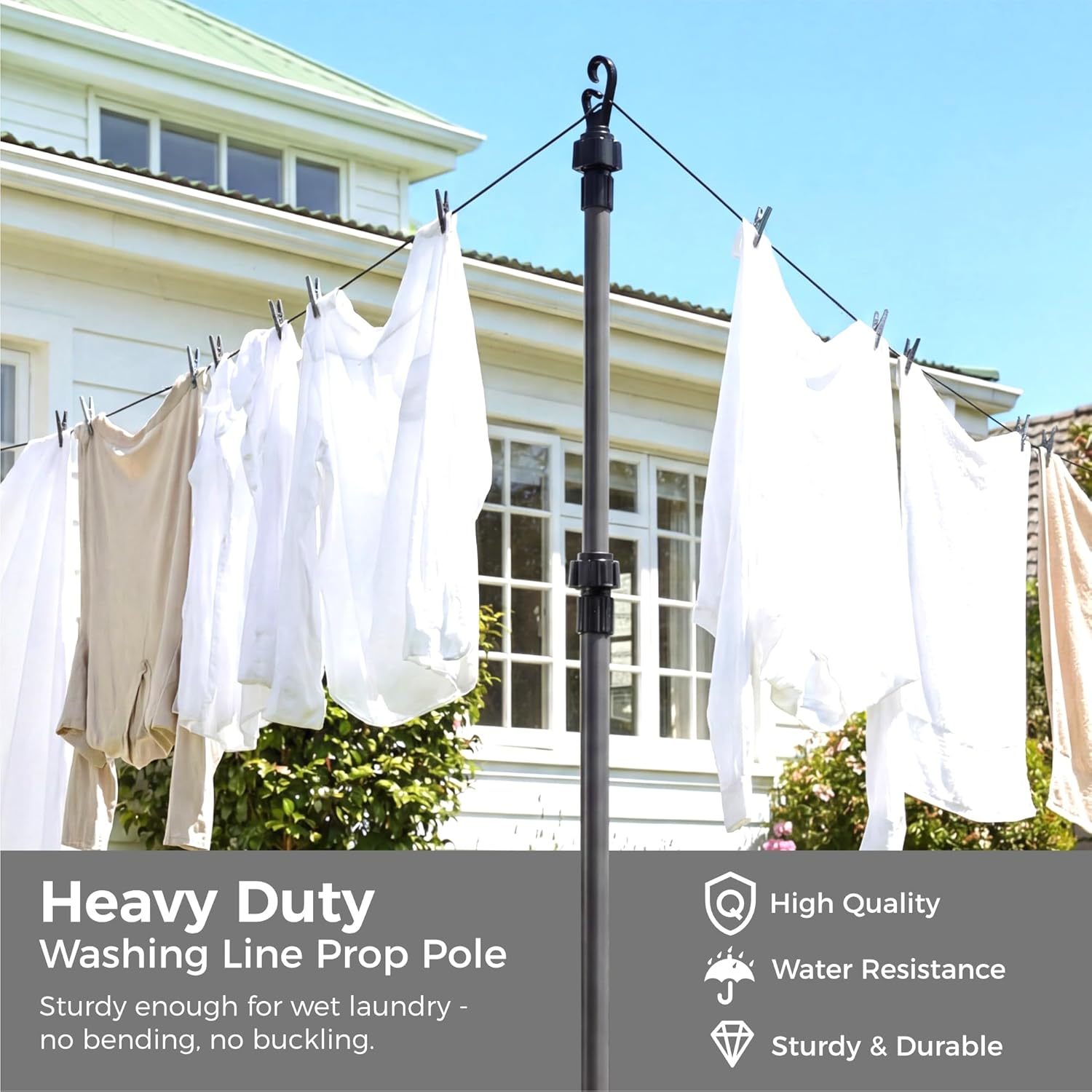 2.4m Telescopic Washing Drying Line Prop Pole Metal Clotheslines Laundry Support