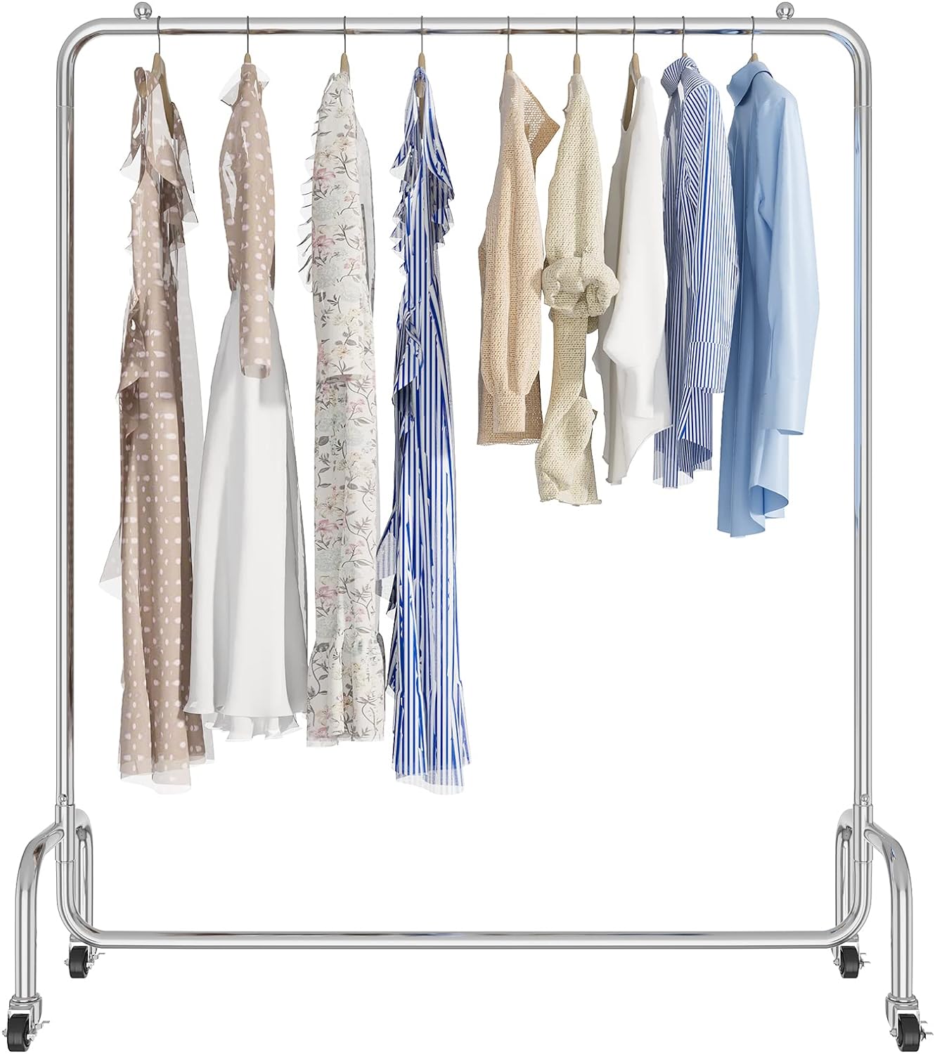Heavy Duty Clothes Hanging Rail Rack for Bedroom Open Wardrobe on Wheels