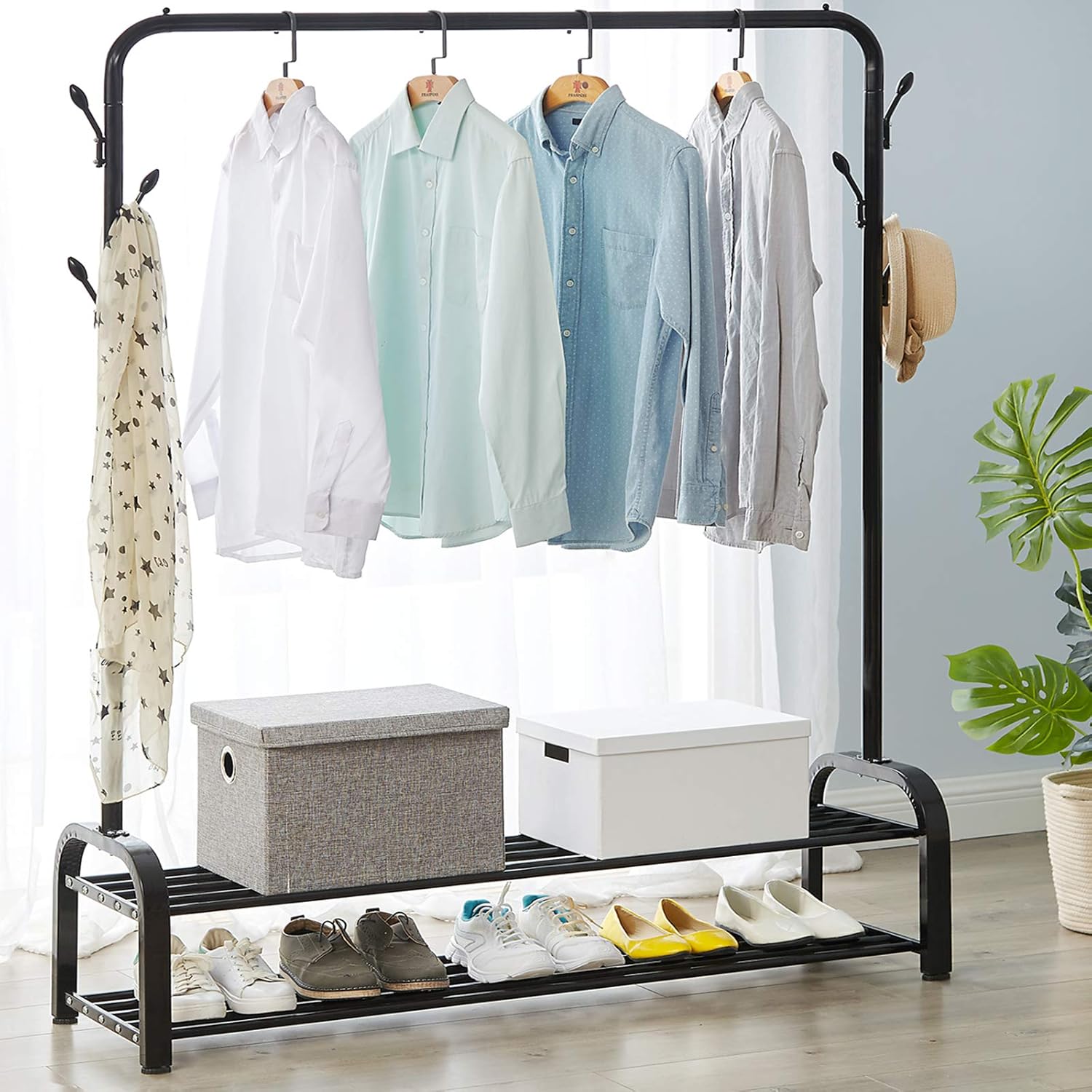 Heavy Duty Metal Clothes Hanging Rail Clothes Rails 8 Hook Garment Shoe Rack