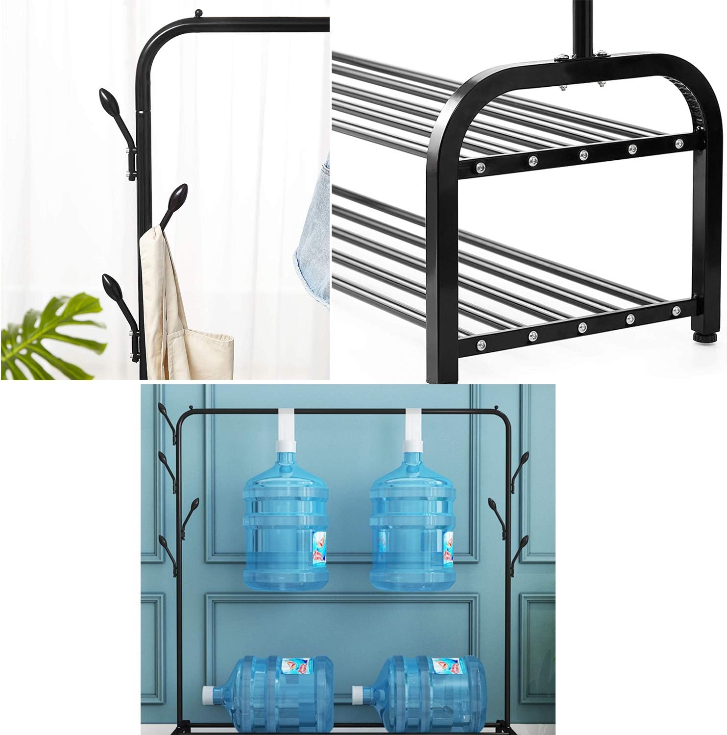 Heavy Duty Metal Clothes Hanging Rail Clothes Rails 8 Hook Garment Shoe Rack