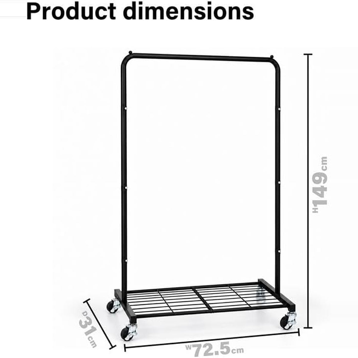Clothes Rail with Shoe Shelf Wheeled Garment Coat Rack Storage 149x73x30cm