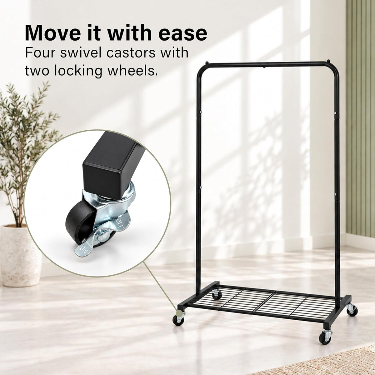 Clothes Rail with Shoe Shelf Wheeled Garment Coat Rack Storage 149x73x30cm
