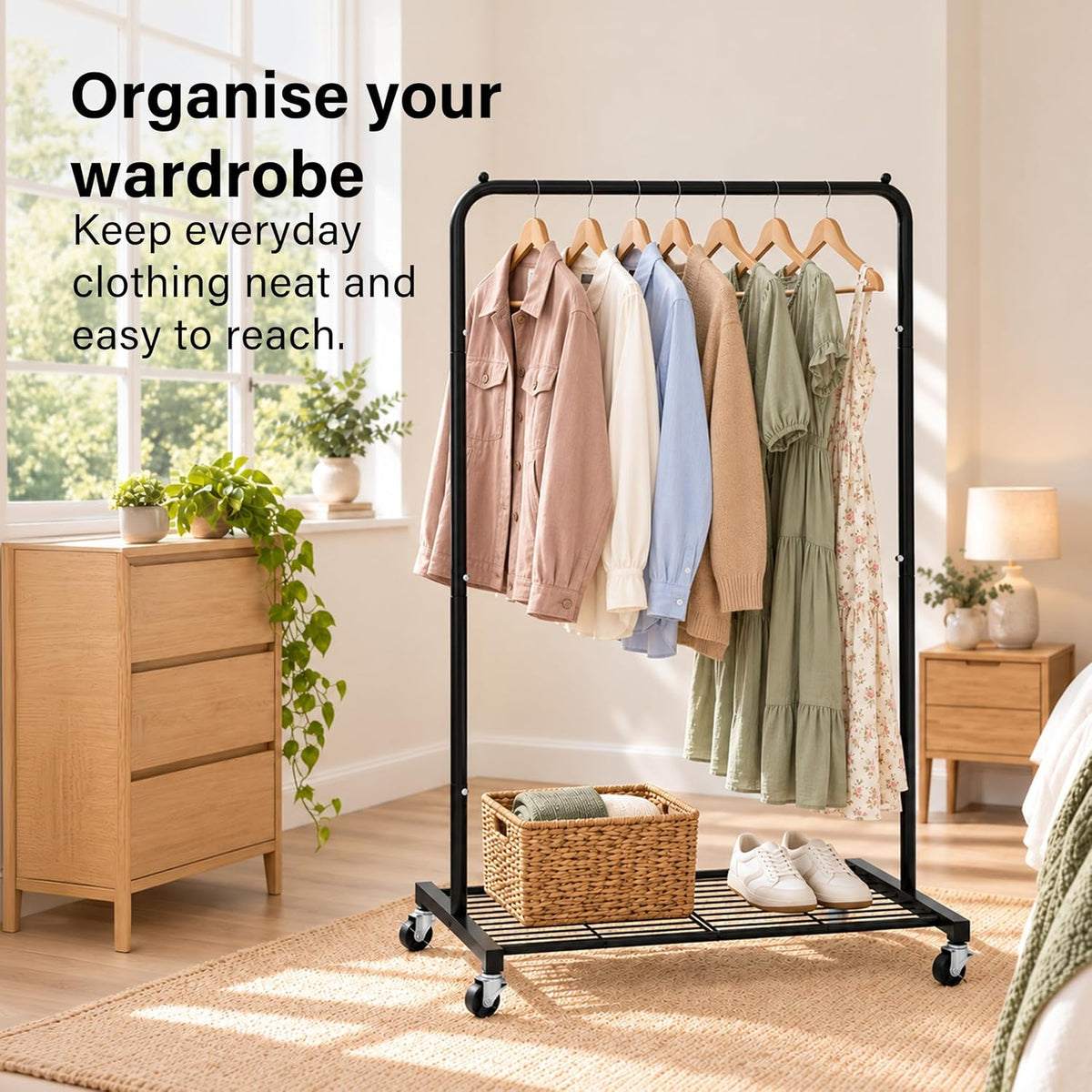Clothes Rail with Shoe Shelf Wheeled Garment Coat Rack Storage 149x73x30cm
