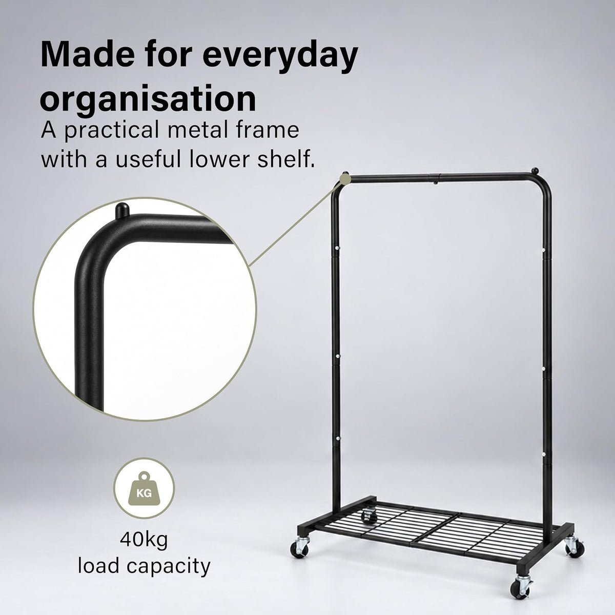 Clothes Rail with Shoe Shelf Wheeled Garment Coat Rack Storage 149x73x30cm