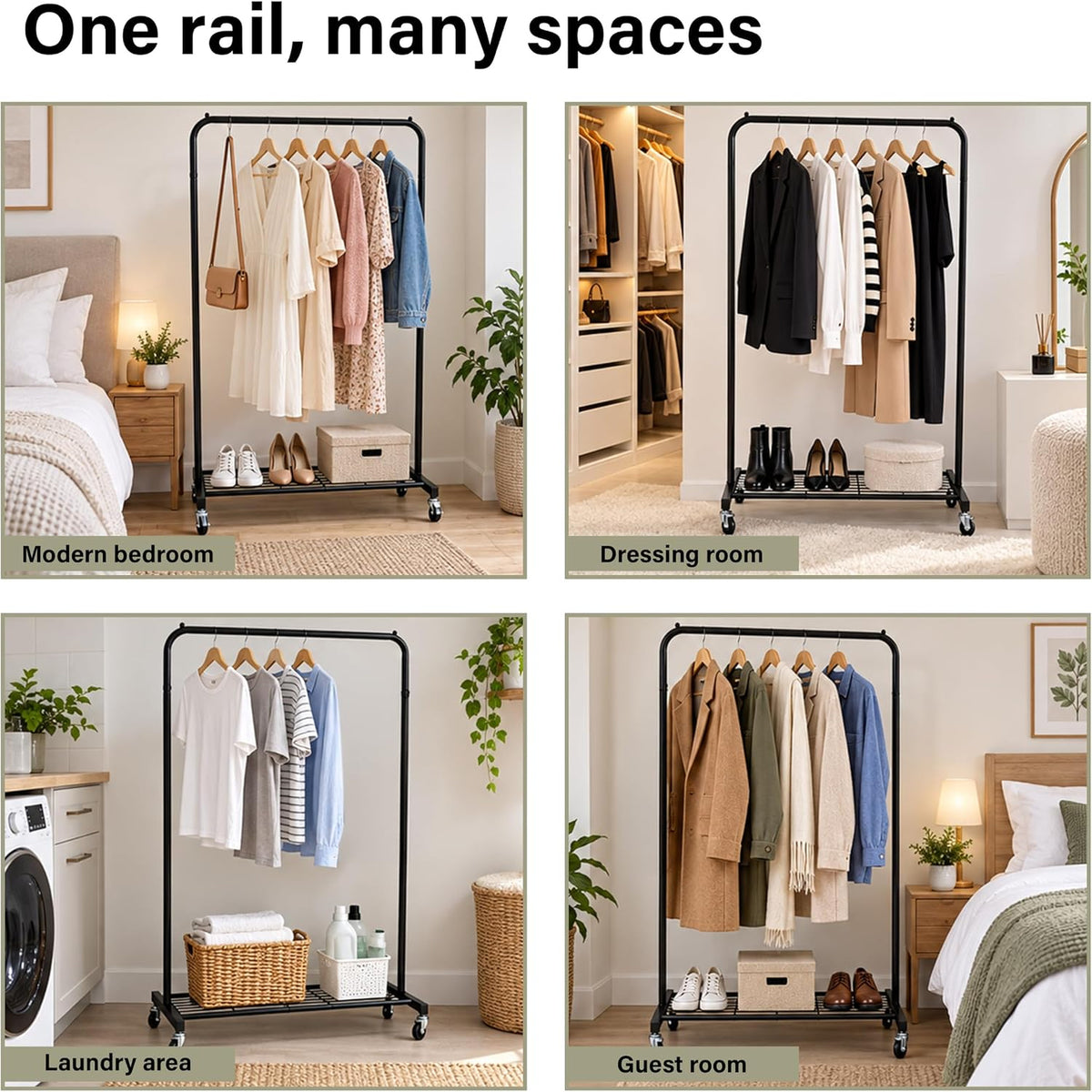Clothes Rail with Shoe Shelf Wheeled Garment Coat Rack Storage 149x73x30cm