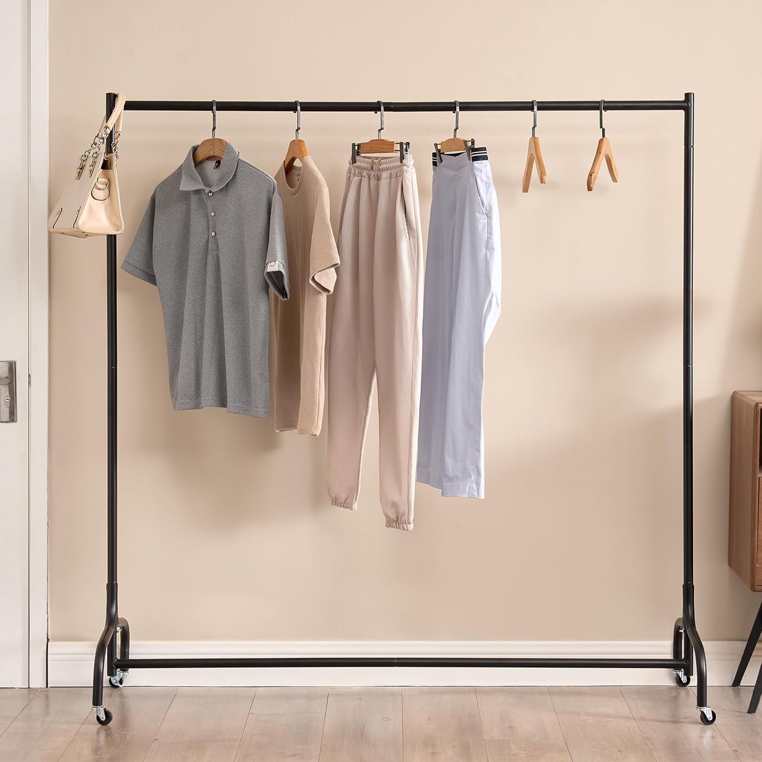 4/5/6ft Heavy Duty Metal Clothes Garment Single Hanging Rail with Wheels