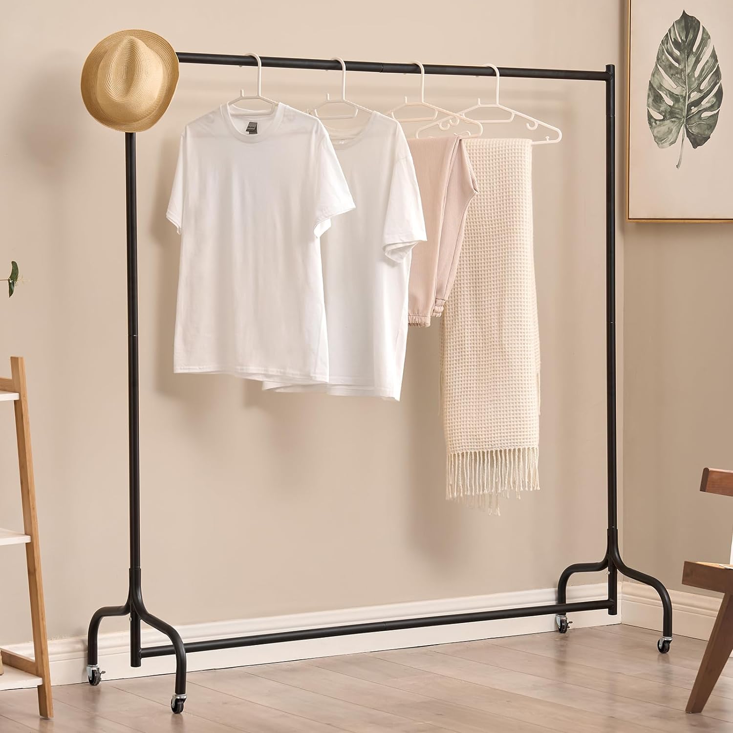 4/5/6ft Heavy Duty Metal Clothes Garment Single Hanging Rail with Wheels