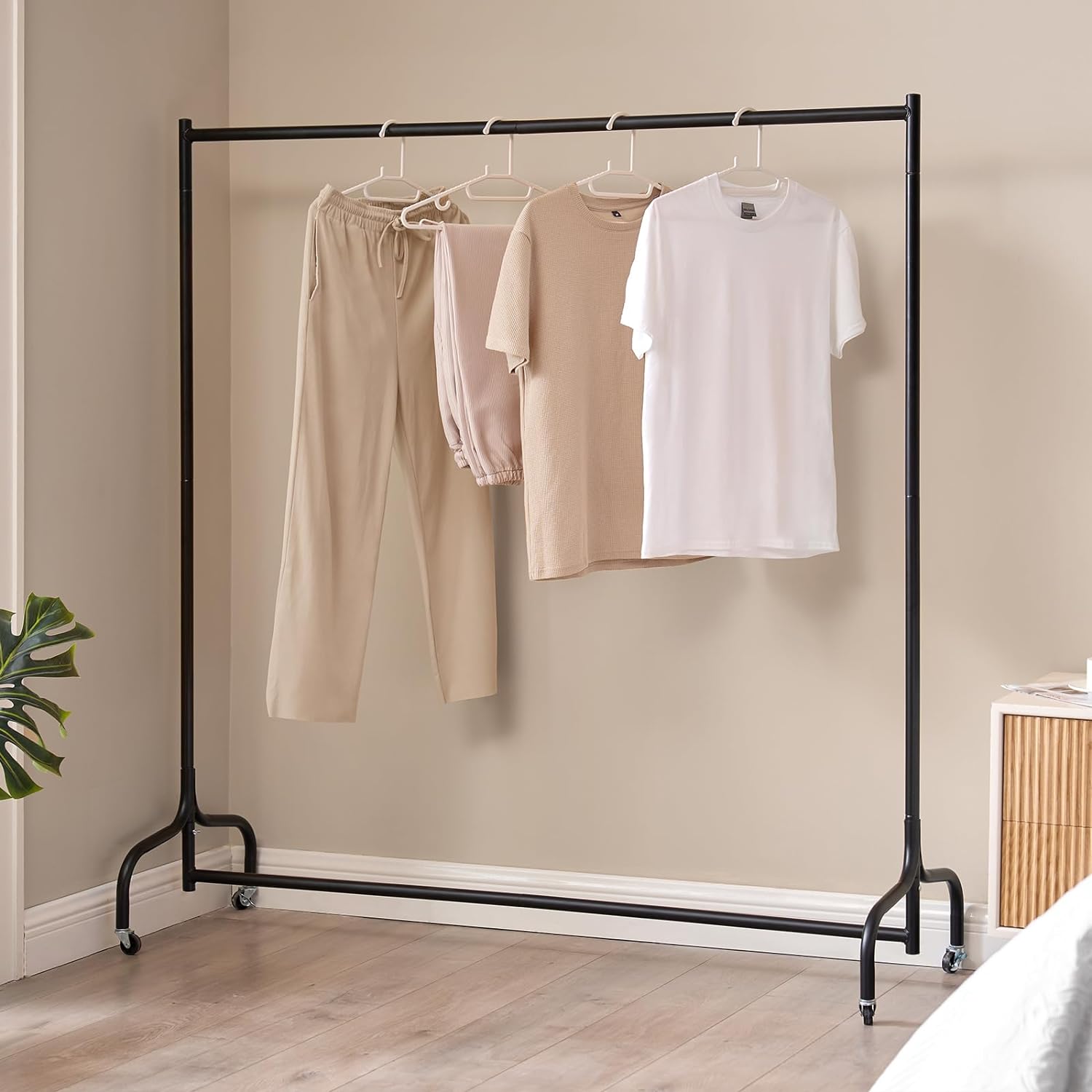 4/5/6ft Heavy Duty Metal Clothes Garment Single Hanging Rail with Wheels