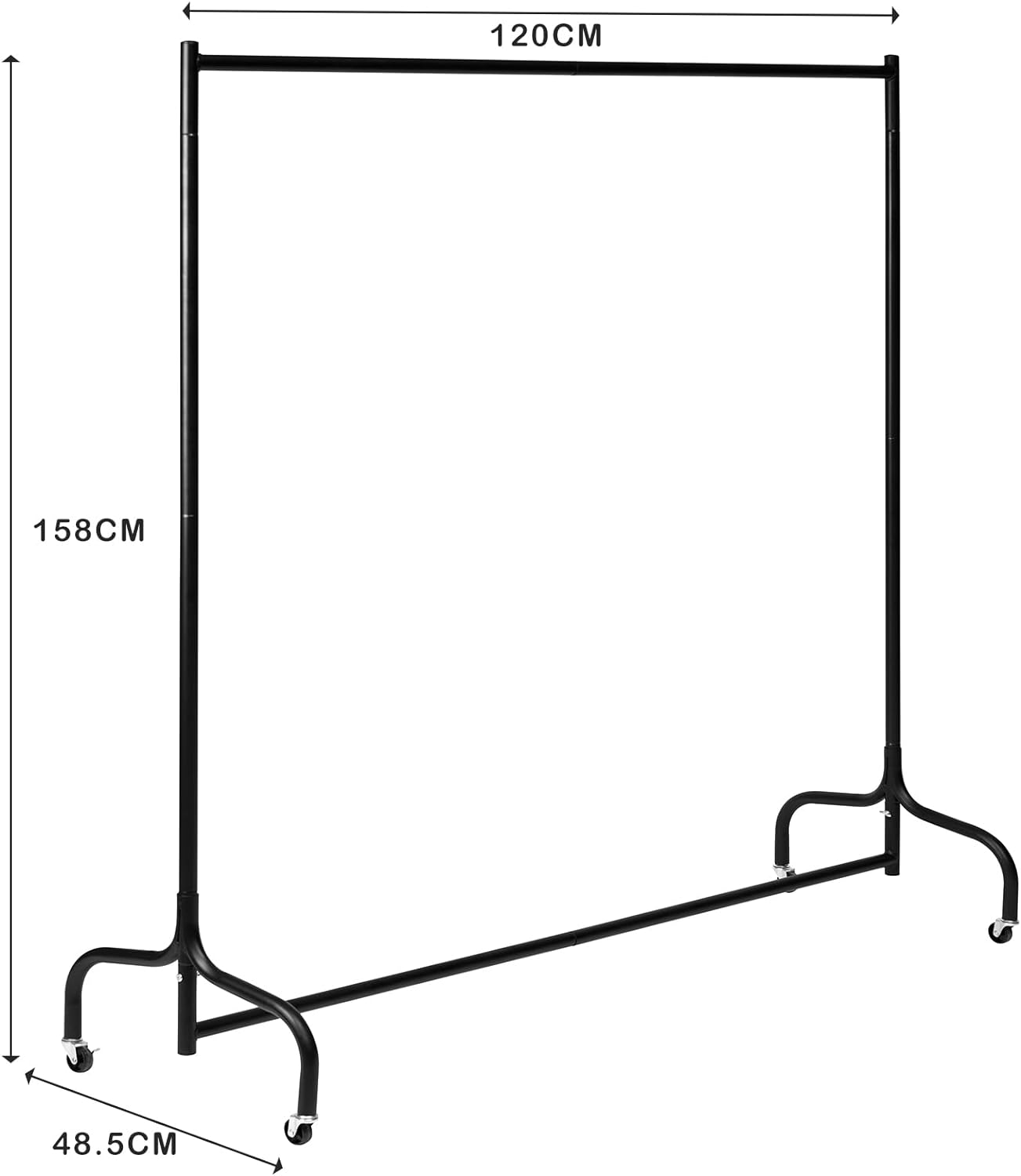 4/5/6ft Heavy Duty Metal Clothes Garment Single Hanging Rail with Wheels