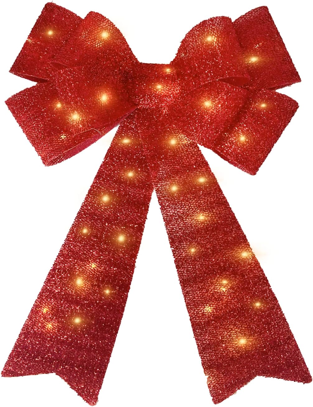 Large Bows Christmas Tree Decoration with 30 Warm LED Lights Glitter Wreath Xmas