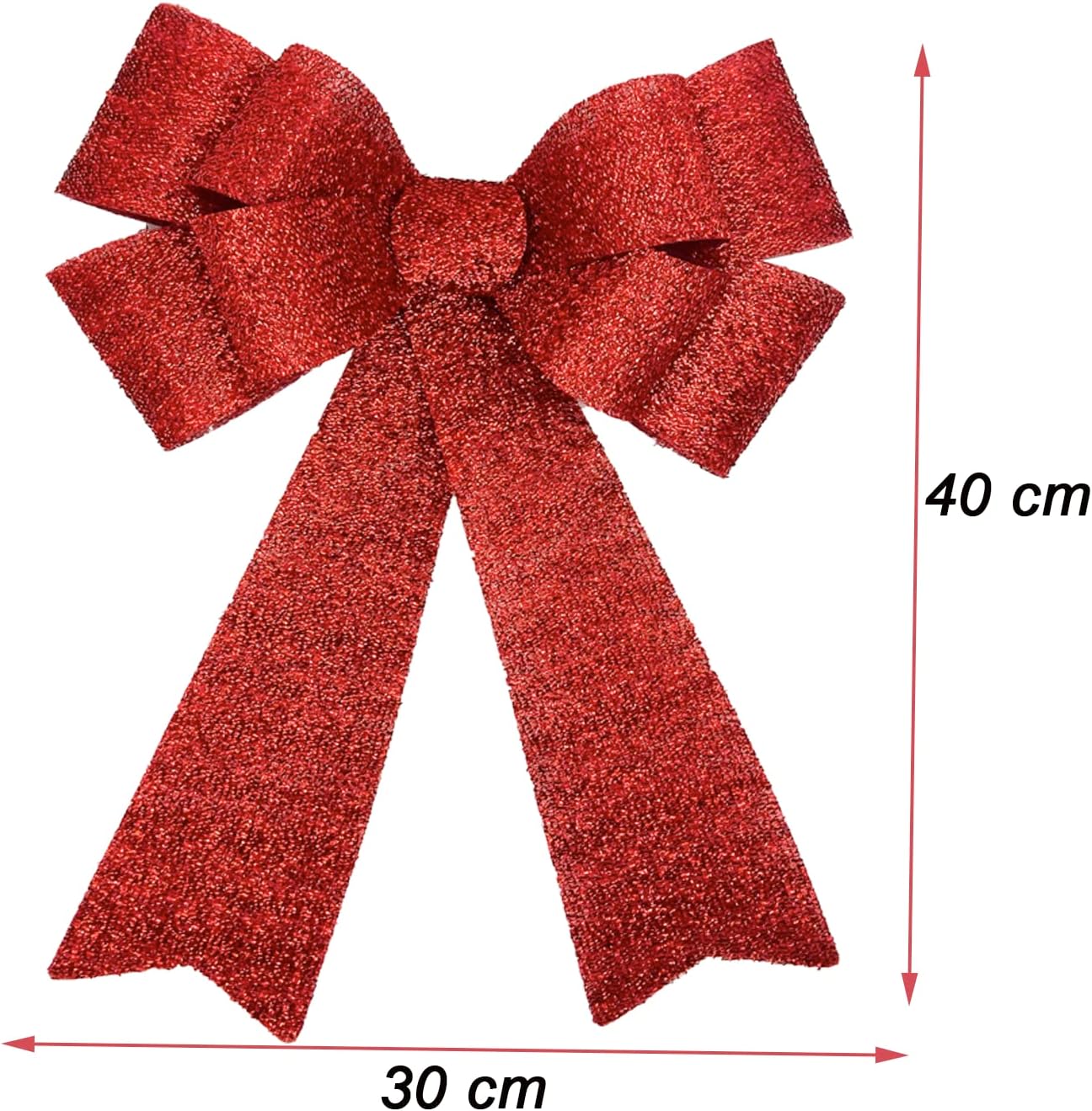 Large Bows Christmas Tree Decoration with 30 Warm LED Lights Glitter Wreath Xmas