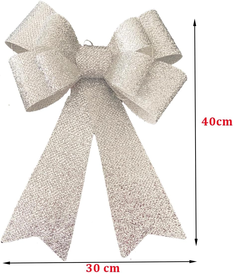 Large Bows Christmas Tree Decoration with 30 Warm LED Lights Glitter Wreath Xmas