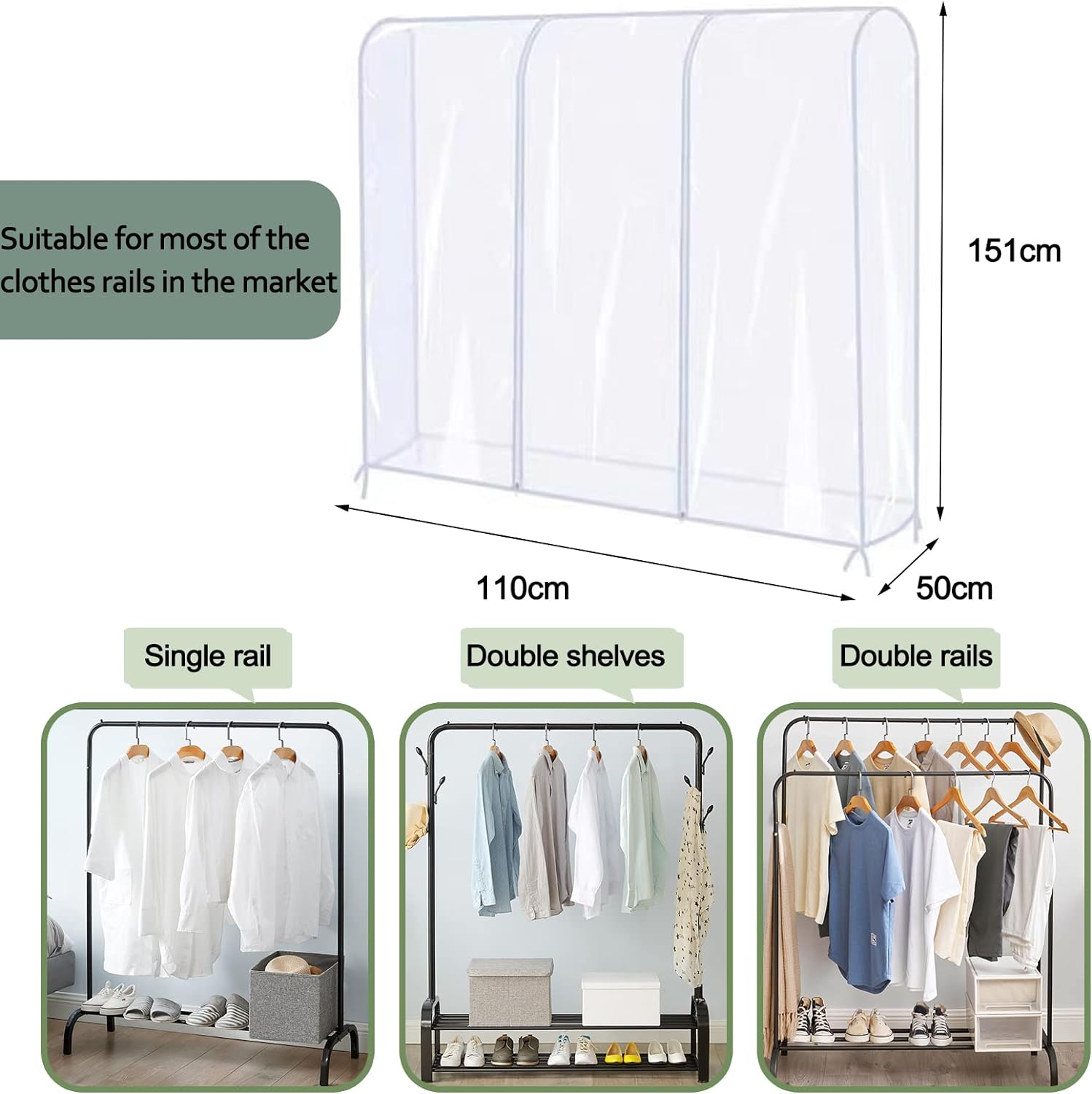 Transparent Clothes Garment Rail Rack Strong Zipped Cover Clear Protective Zip