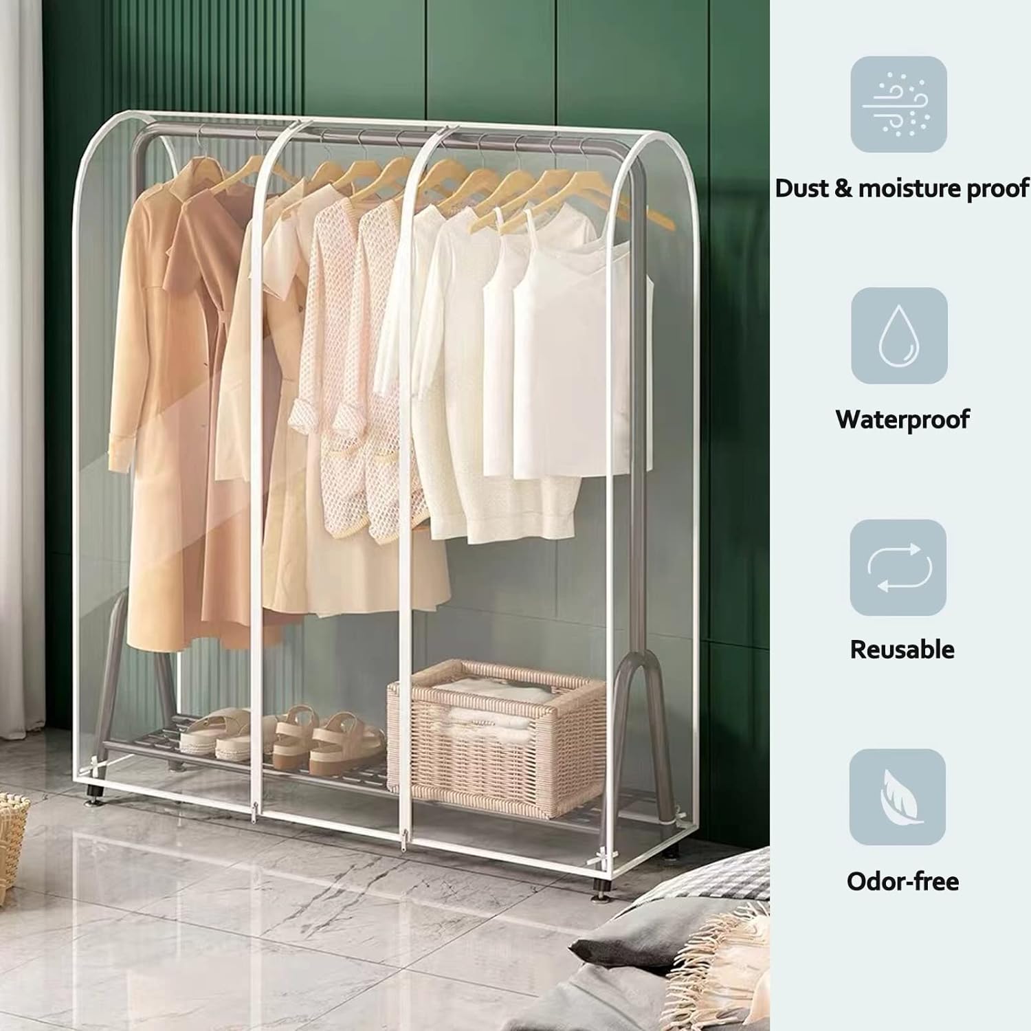 Transparent Clothes Garment Rail Rack Strong Zipped Cover Clear Protective Zip