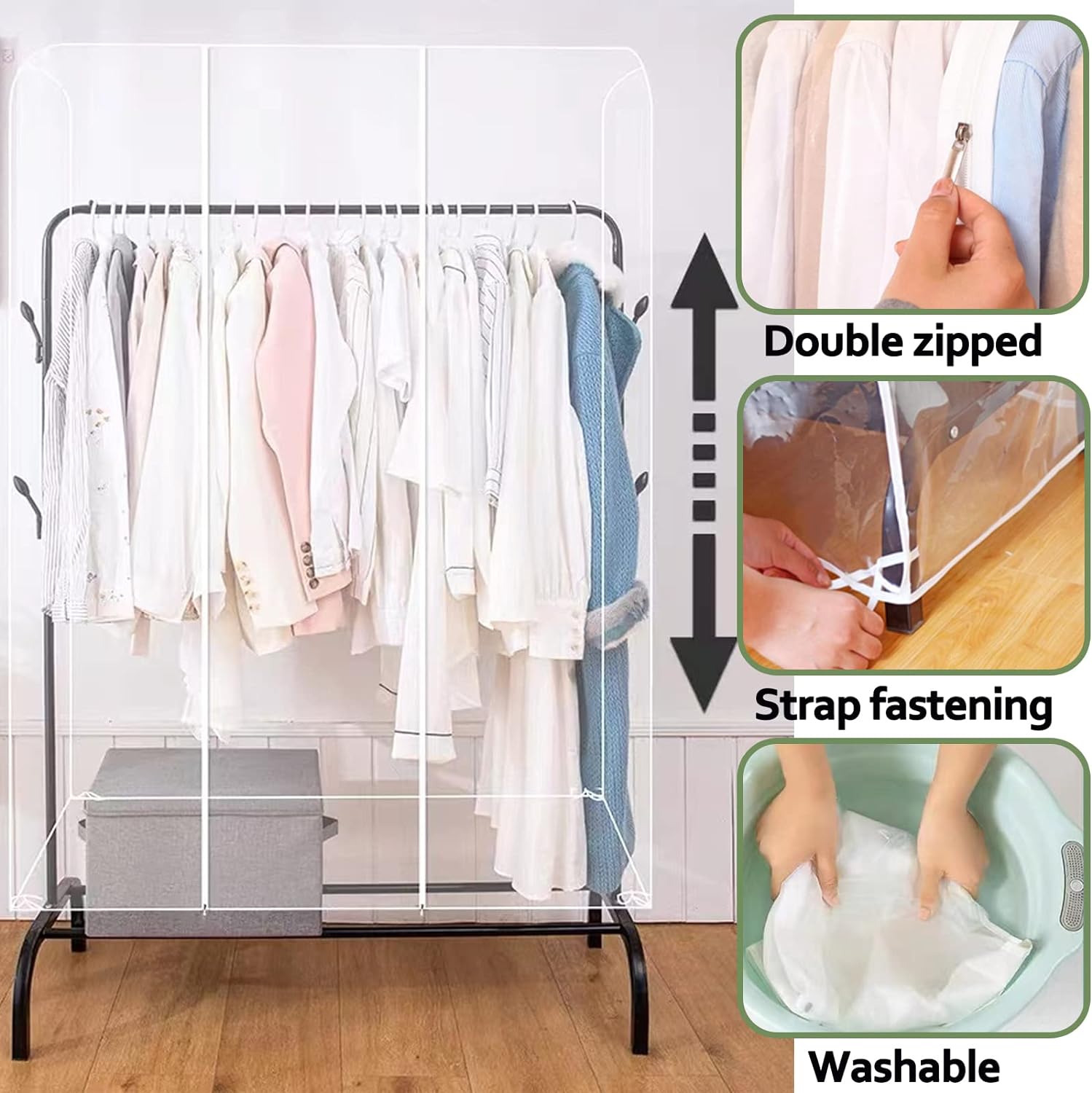 Transparent Clothes Garment Rail Rack Strong Zipped Cover Clear Protective Zip