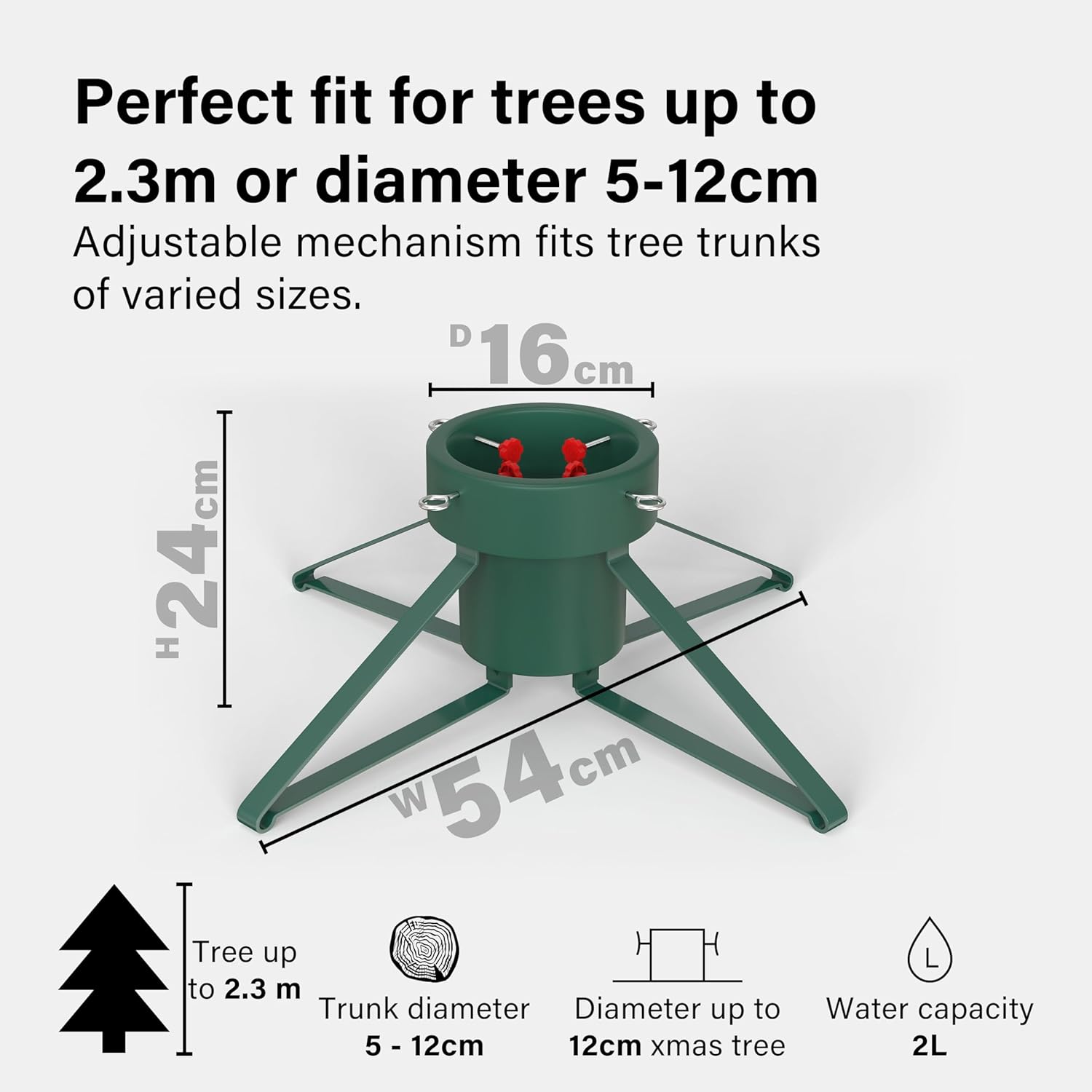 Real Christmas Tree Stand Base Holder Trees Up To 2.3M Tall 12cm Trunk 2L Water
