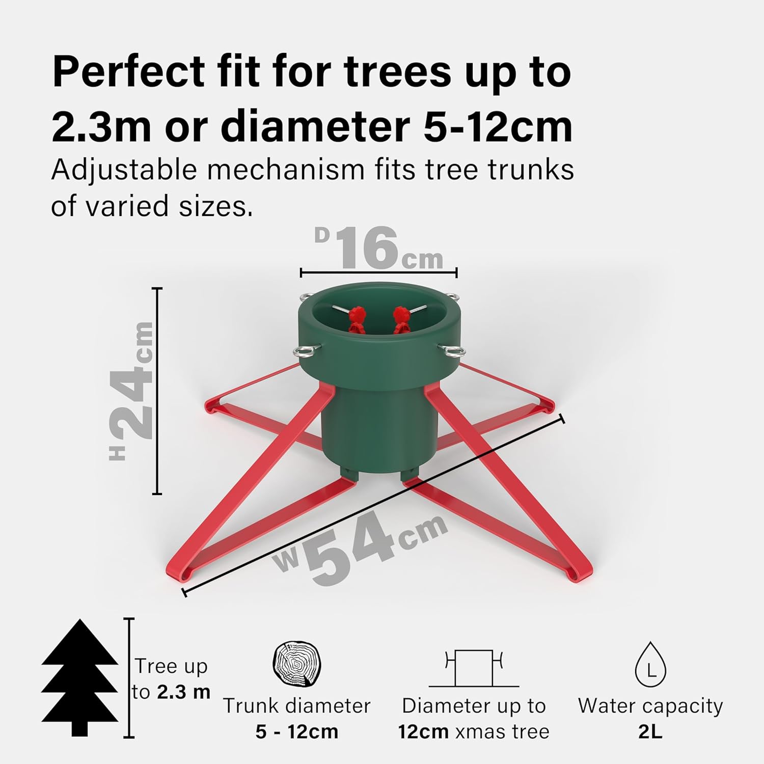 Real Christmas Tree Stand Base Holder Trees Up To 2.3M Tall 12cm Trunk 2L Water