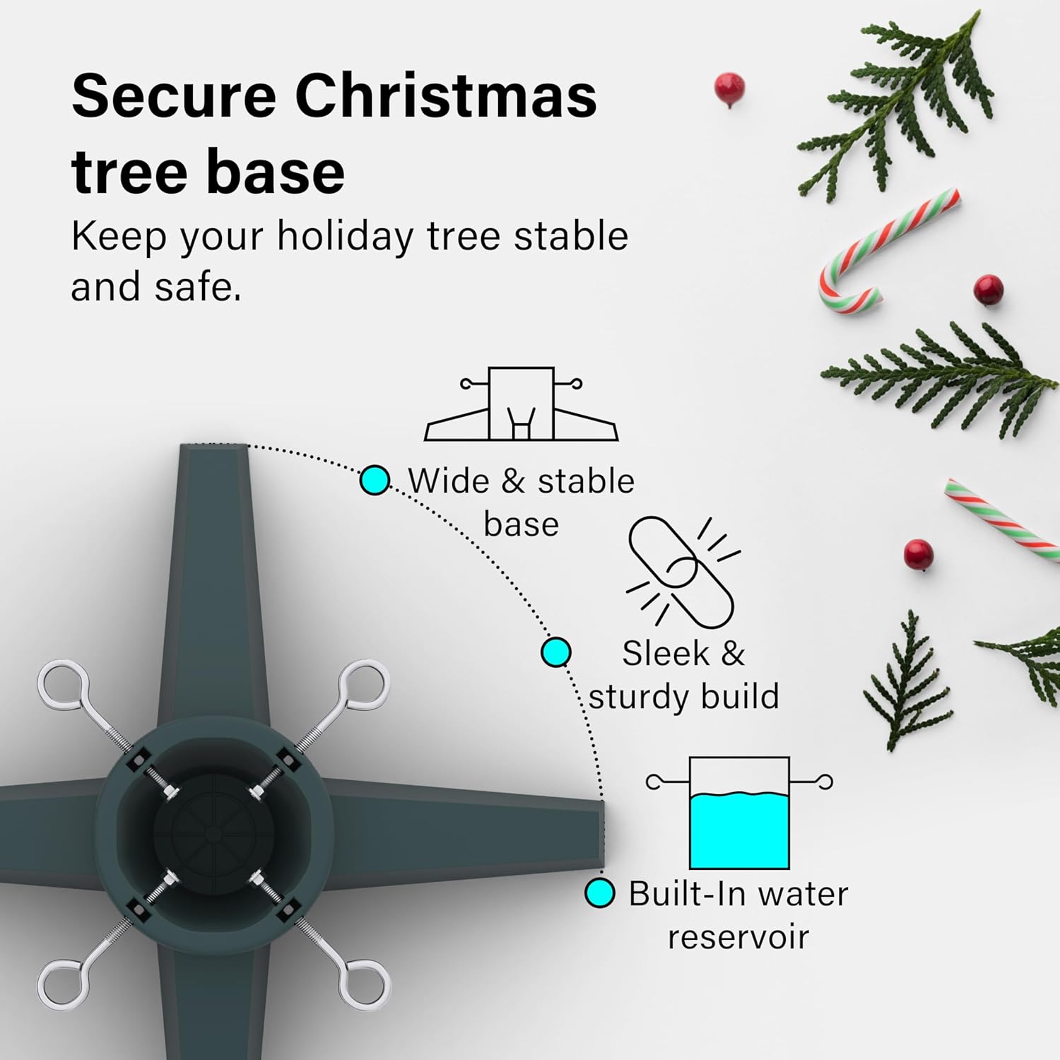 Christmas Tree Stand with Reservoir Fits Trees up To 2.1M Xmas Base Holder Green