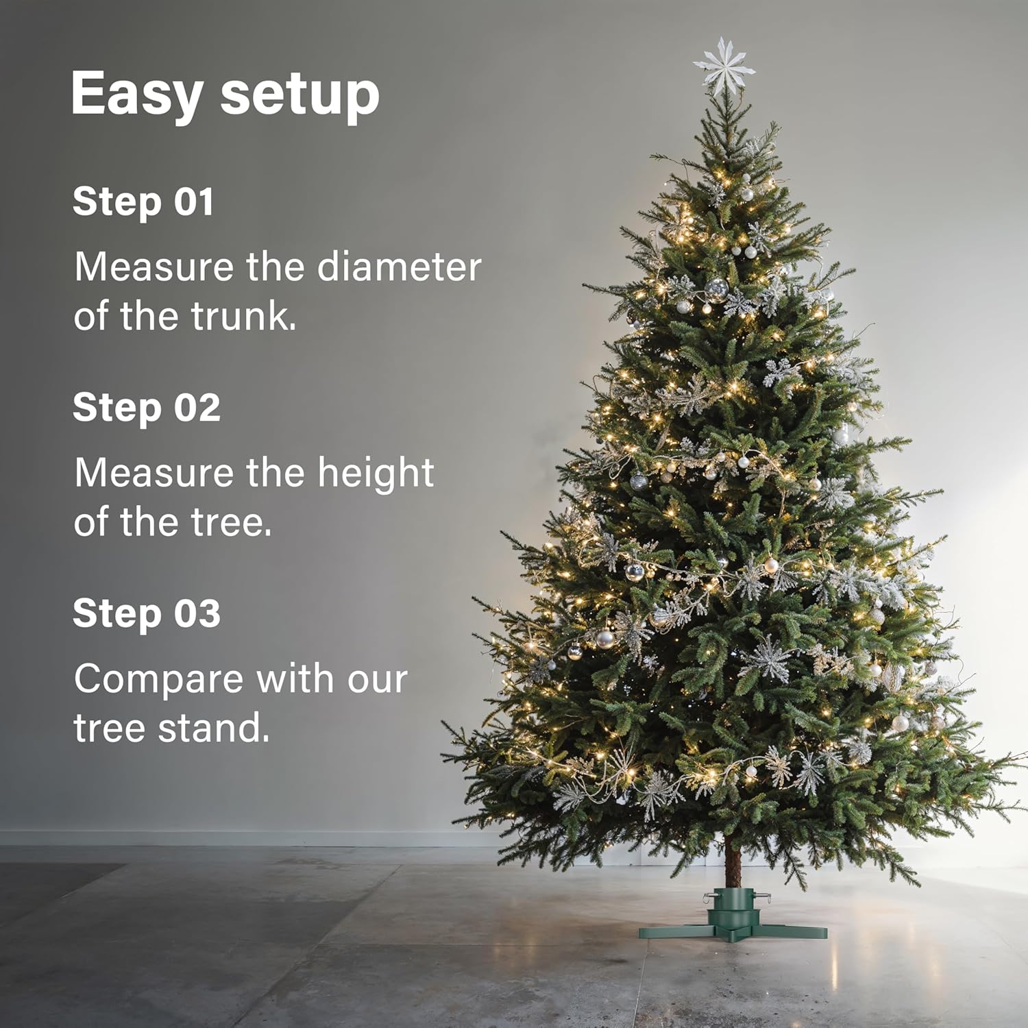 Star Shaped Christmas Tree Stand with 0.9L Water Reservoir Metal Base Xmas Decor