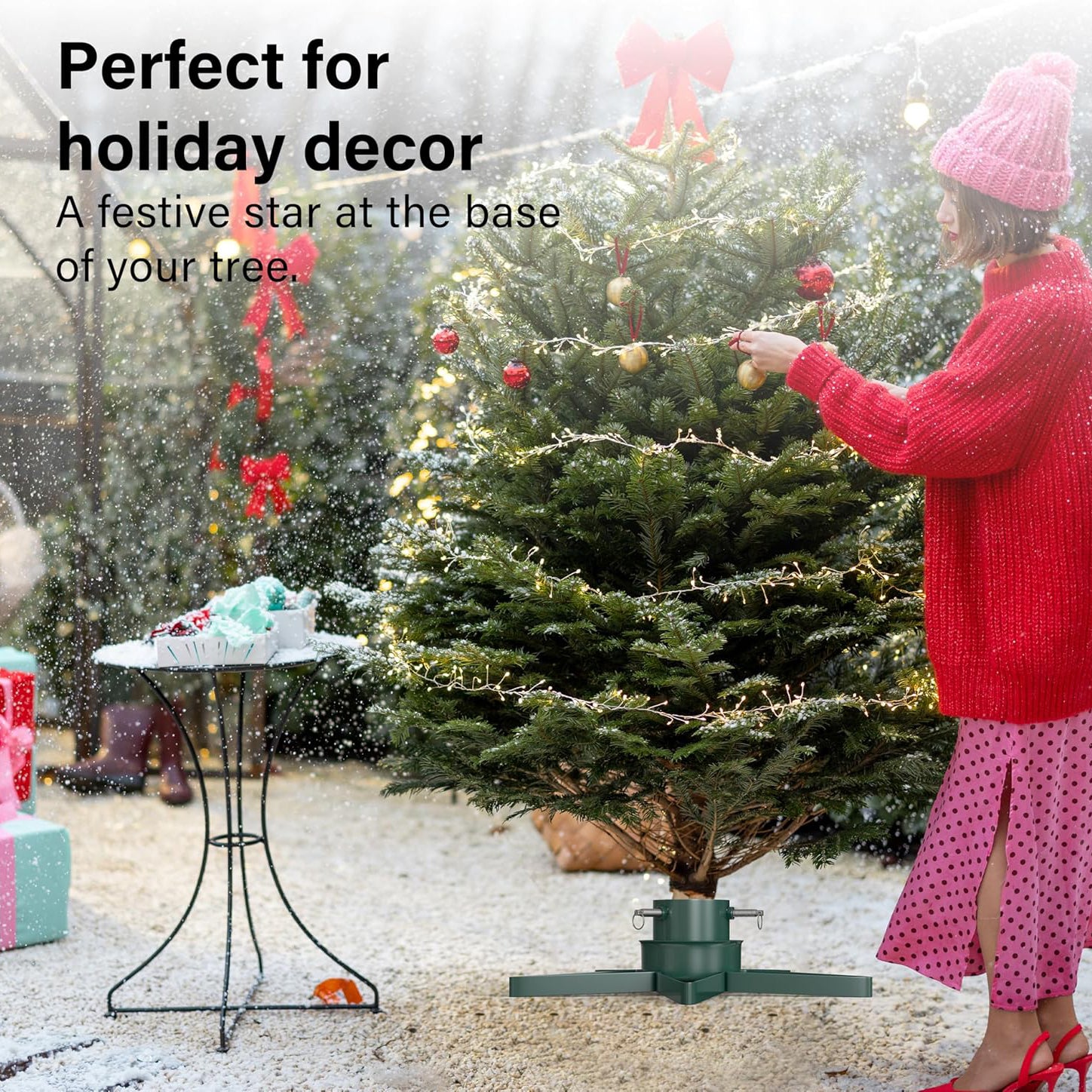 Star Shaped Christmas Tree Stand with 0.9L Water Reservoir Metal Base Xmas Decor