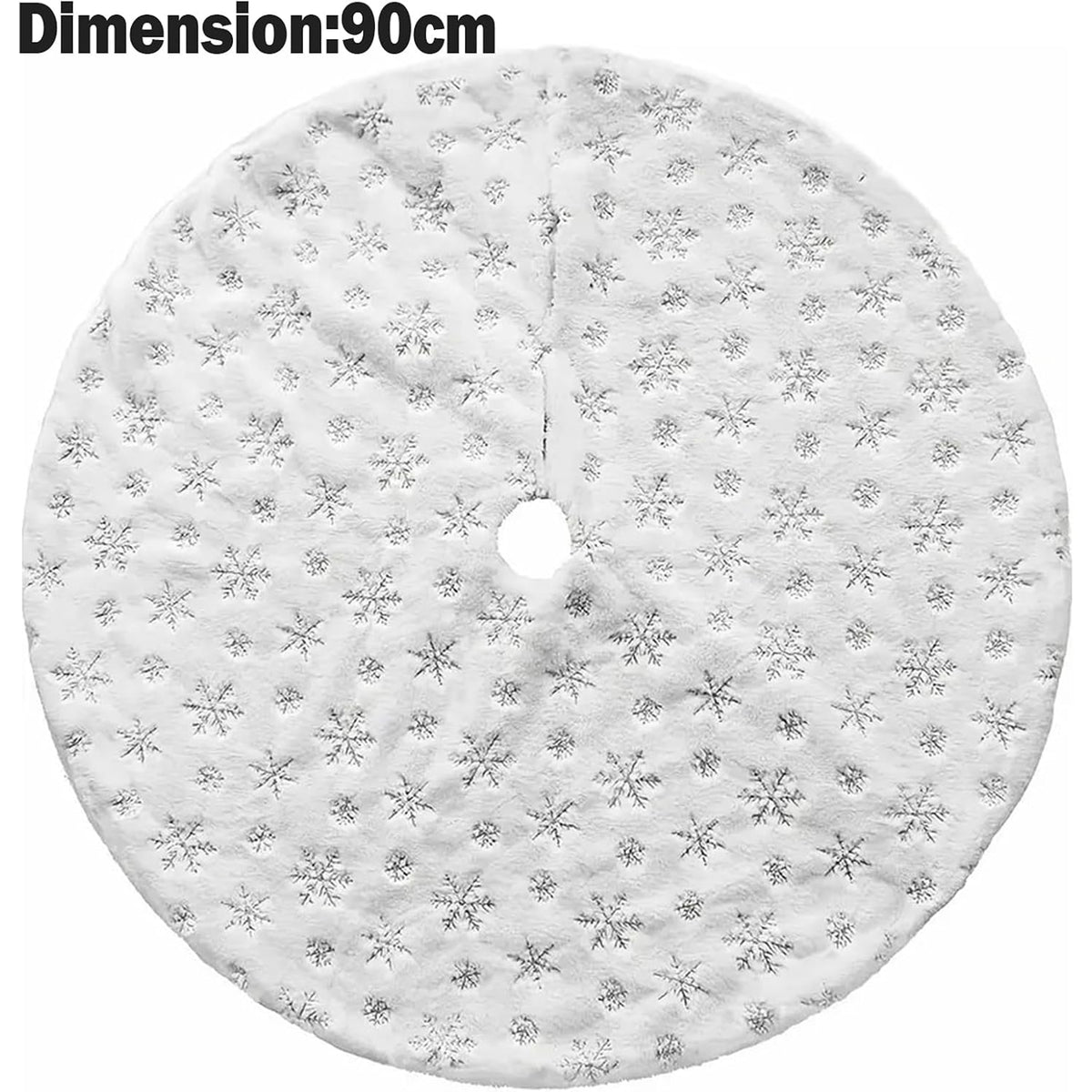 90cm White Faux Fur Christmas Tree Skirt Snowflake Design Silver Sequin Xmas Mat