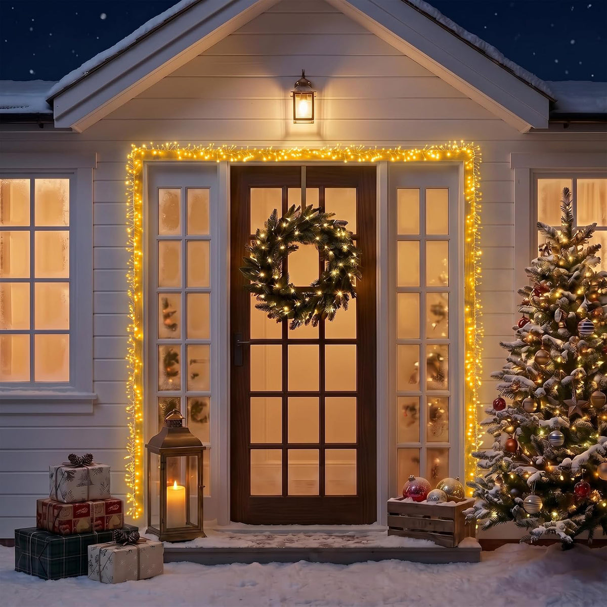 18ft Christmas Door Garland with 800 LED Cluster Lights Timer 8 Modes Fireplace