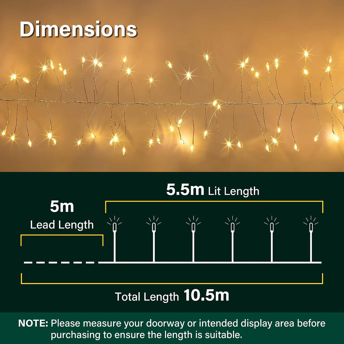 18ft Christmas Door Garland with 800 LED Cluster Lights Timer 8 Modes Fireplace
