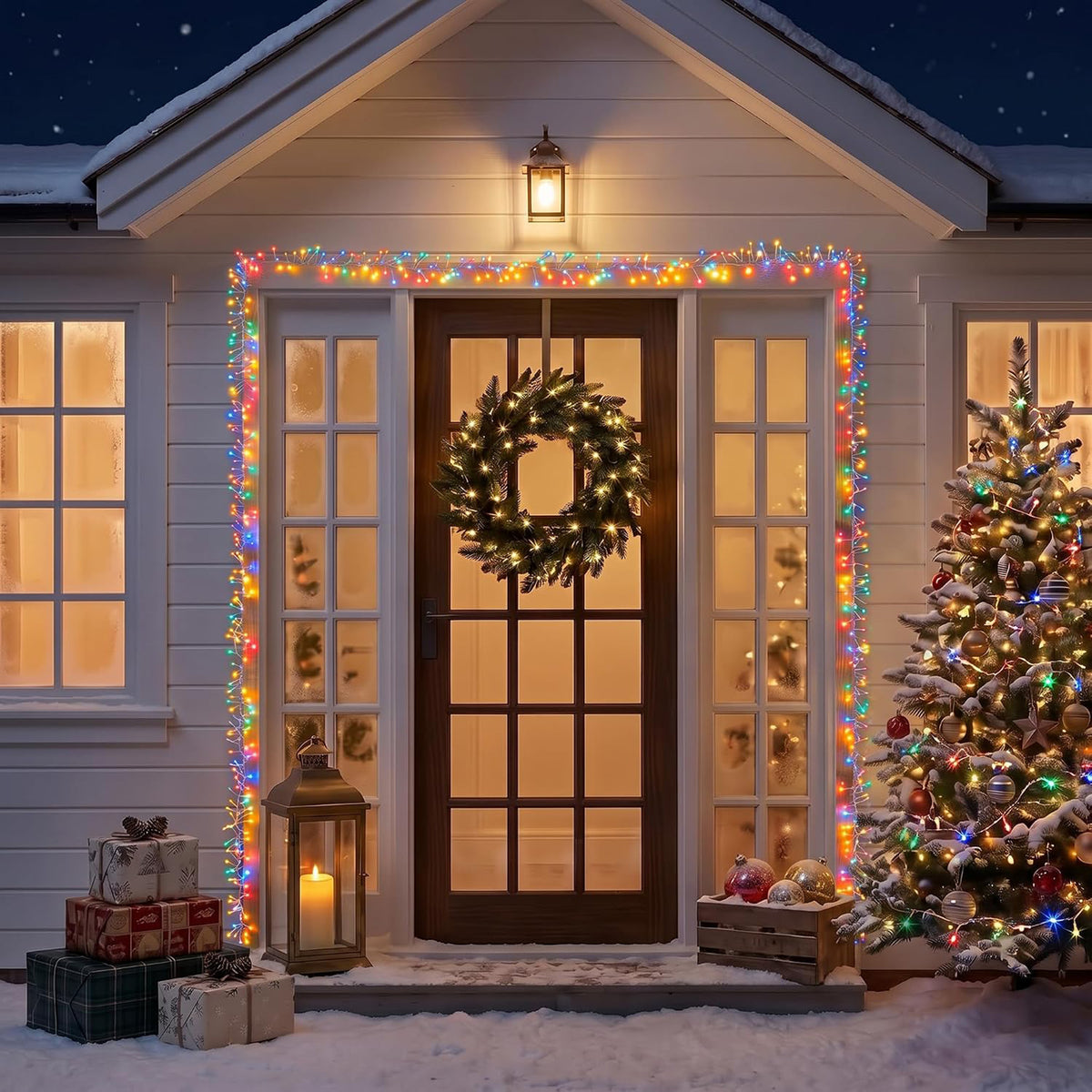 18ft Christmas Door Garland with 800 LED Cluster Lights Timer 8 Modes Fireplace