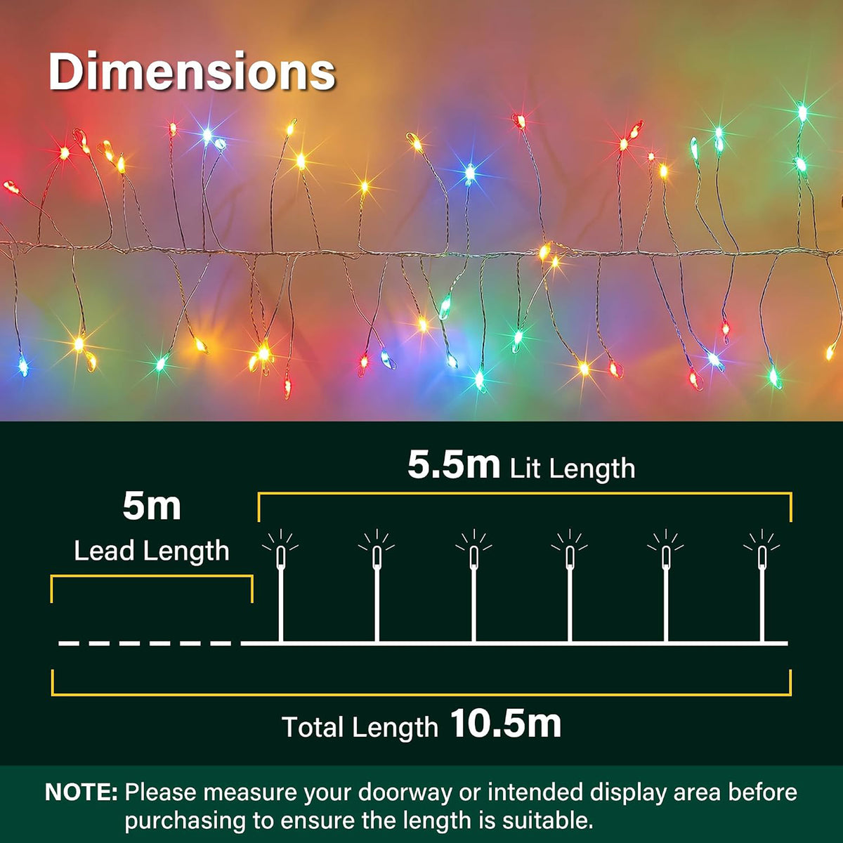 18ft Christmas Door Garland with 800 LED Cluster Lights Timer 8 Modes Fireplace