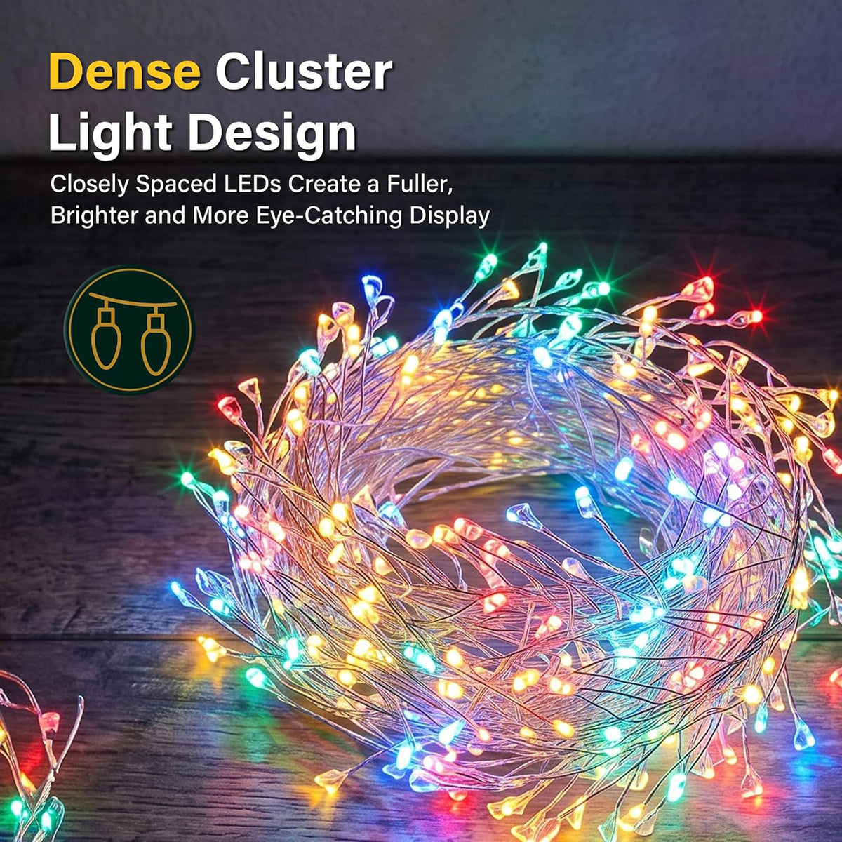 18ft Christmas Door Garland with 800 LED Cluster Lights Timer 8 Modes Fireplace