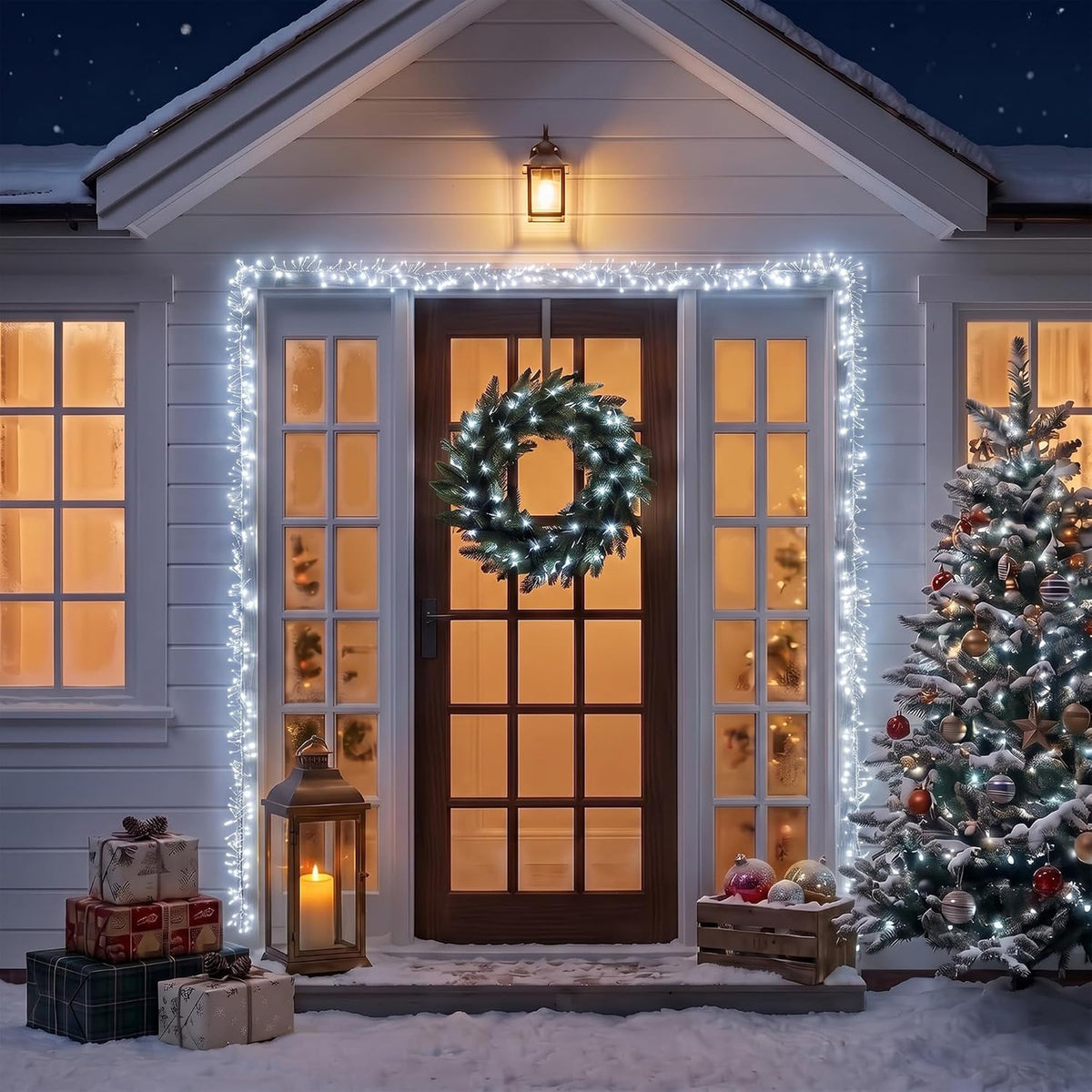 18ft Christmas Door Garland with 800 LED Cluster Lights Timer 8 Modes Fireplace