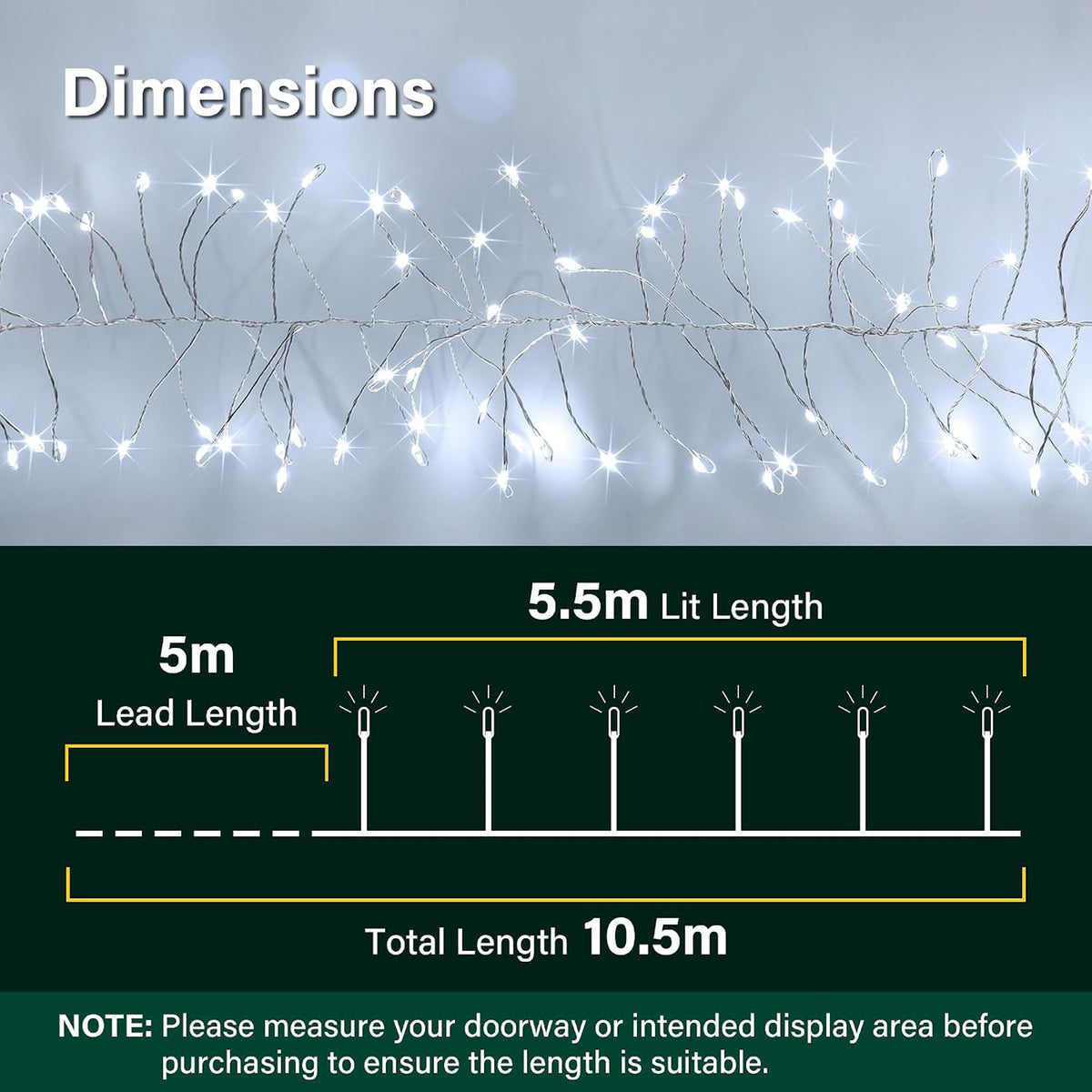 18ft Christmas Door Garland with 800 LED Cluster Lights Timer 8 Modes Fireplace
