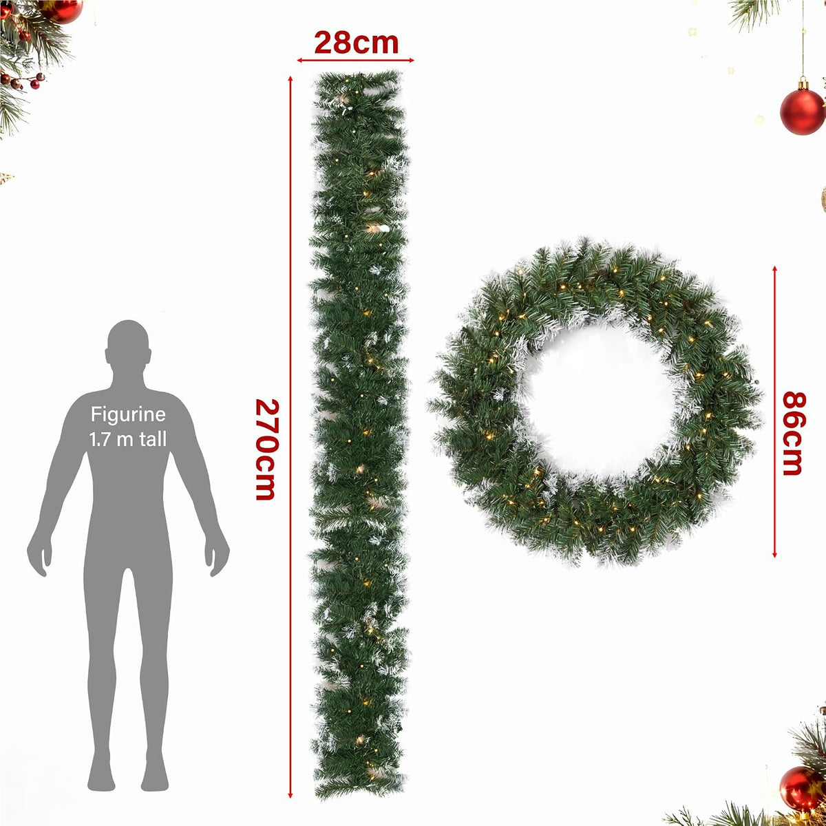 9ft Pre-Lit Artificial Christmas Garland PVC Christmas Decor 30 Warm LED Lights