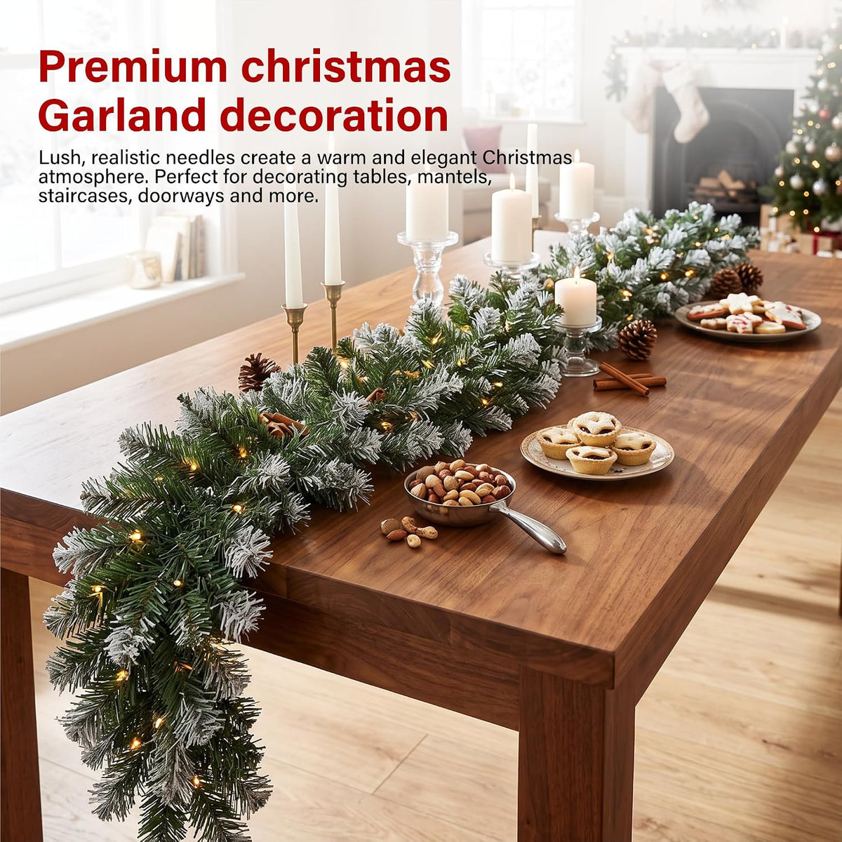 9ft Pre-Lit Artificial Christmas Garland PVC Christmas Decor 30 Warm LED Lights