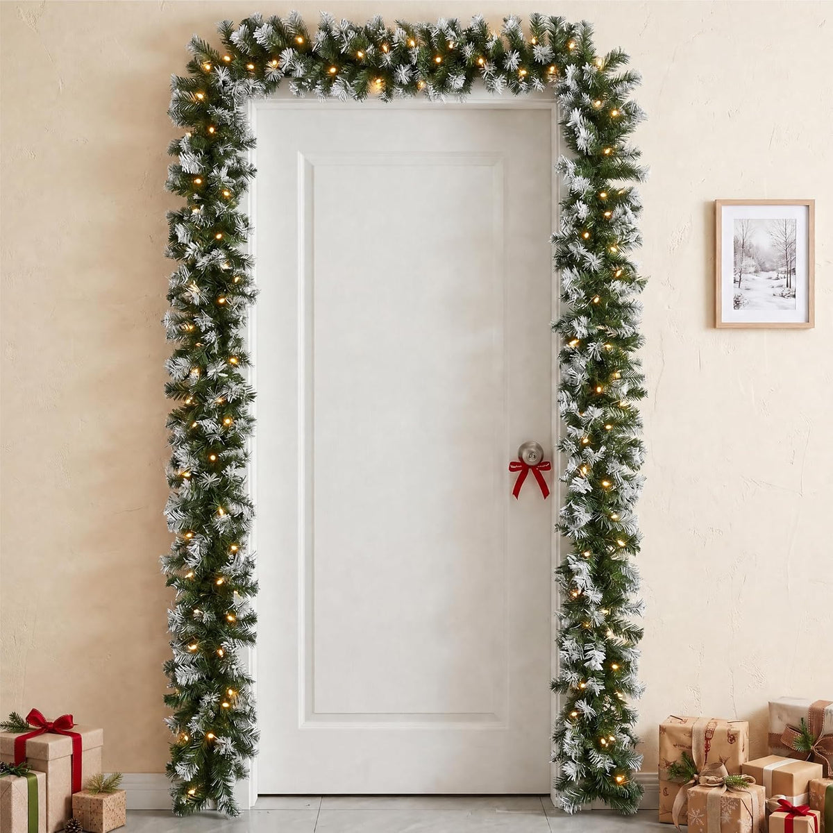 9ft Pre-Lit Artificial Christmas Garland PVC Christmas Decor 30 Warm LED Lights