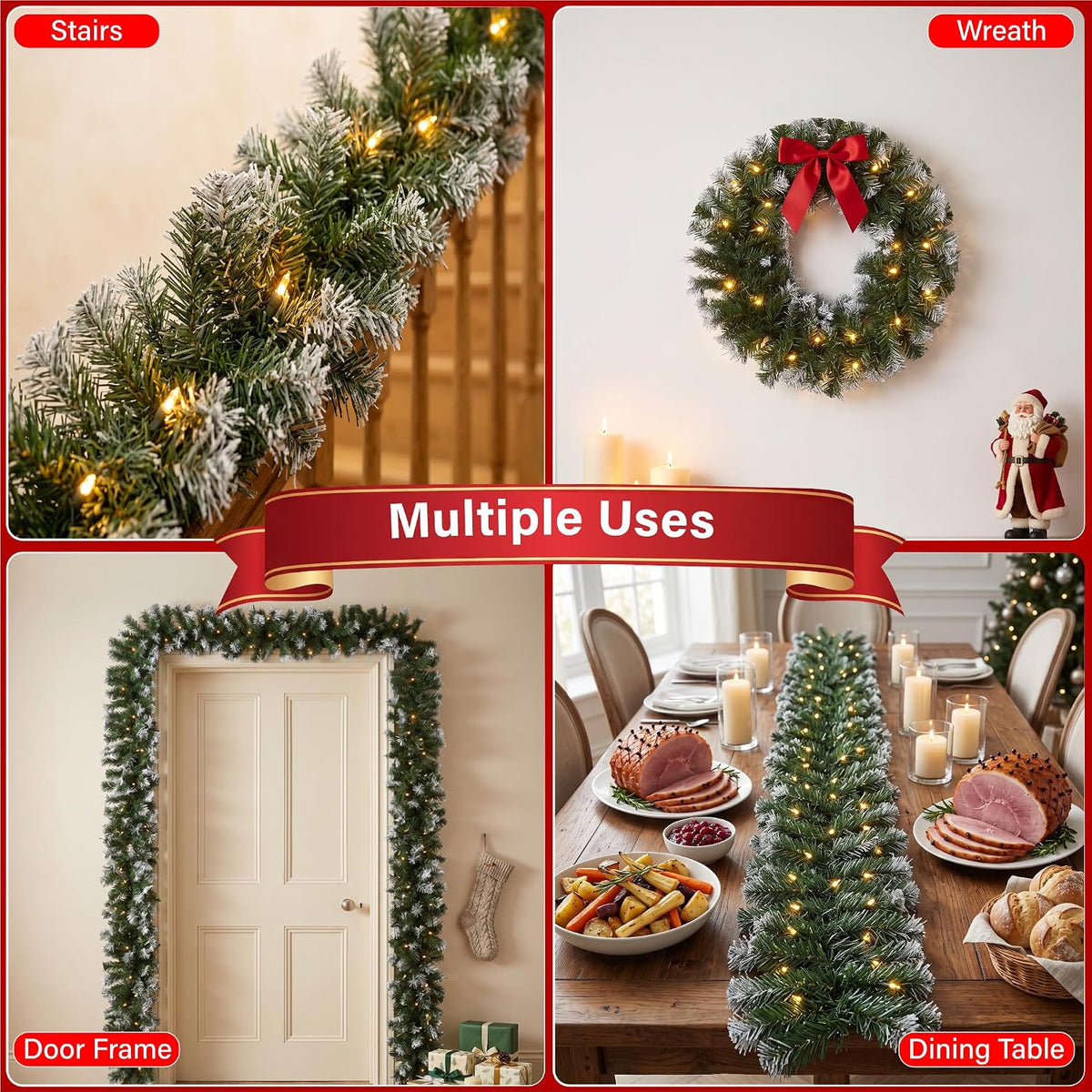 9ft Pre-Lit Artificial Christmas Garland PVC Christmas Decor 30 Warm LED Lights