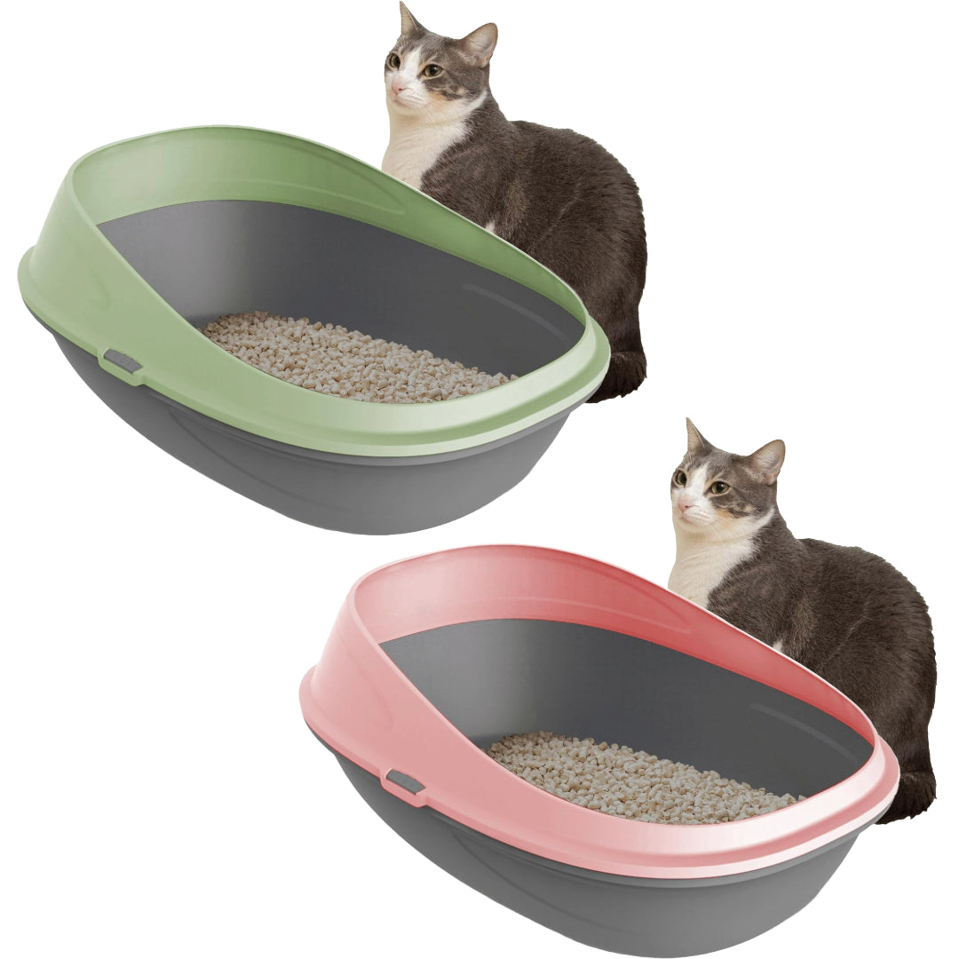 Pop-up Large High Sided Cat Litter Tray with Detachable Raised Rims Anti-Spill