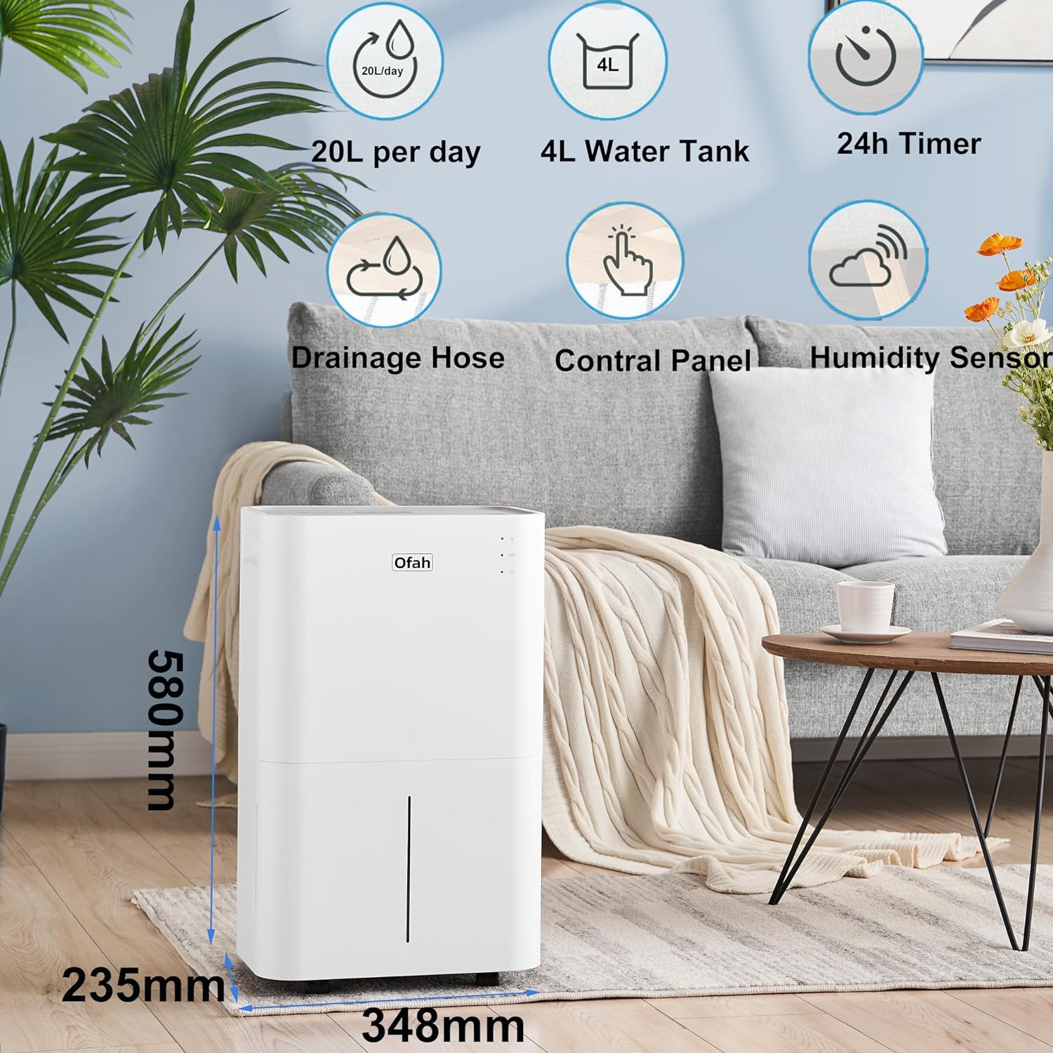 20L Laundry Dehumidifier Automatic Humidity Sensor Sleeping Mode 24hr Timer