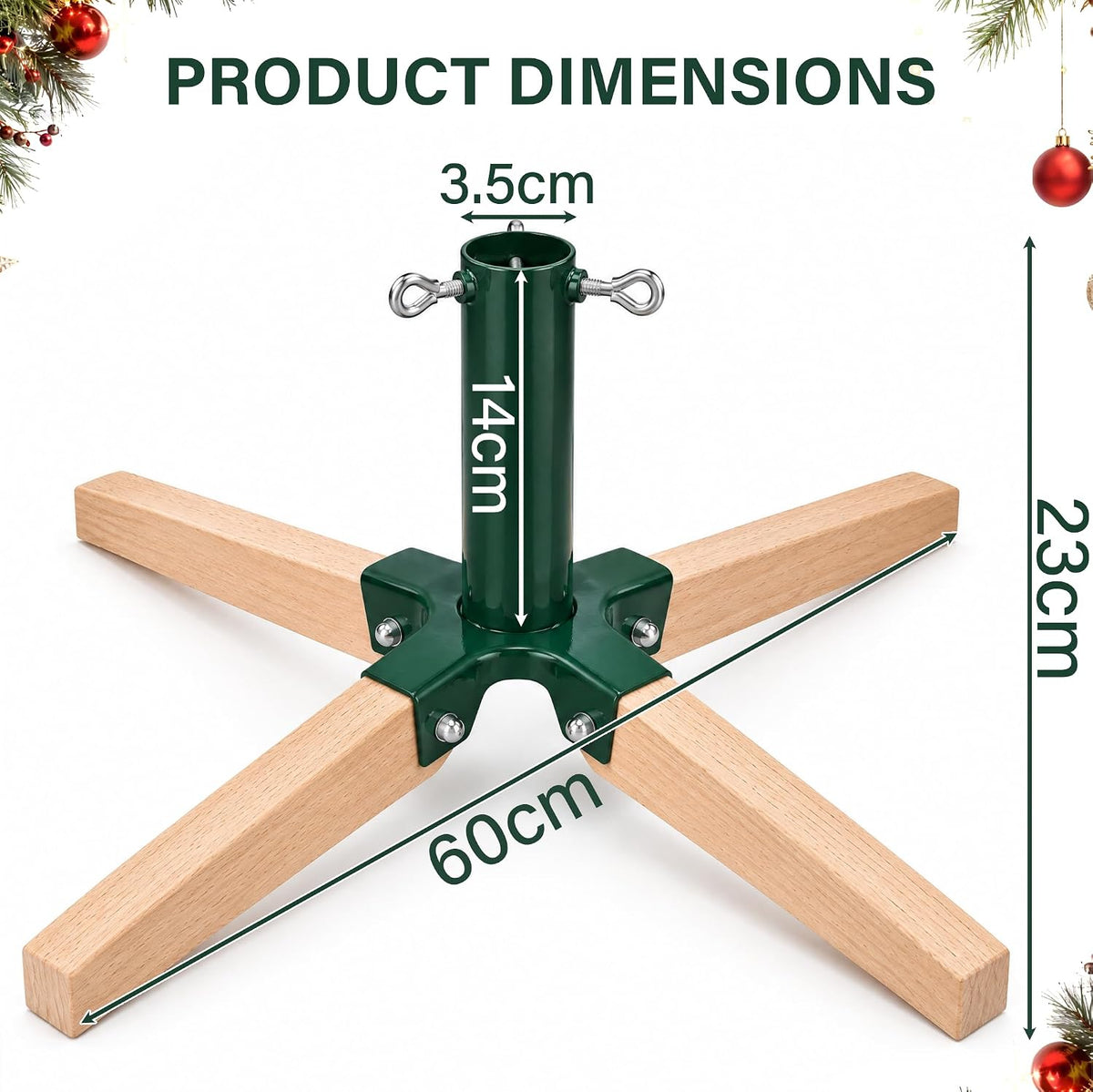 Foldable Christmas Tree Stand Beech Wood & Metal Holder Base Xmas Festival Decor