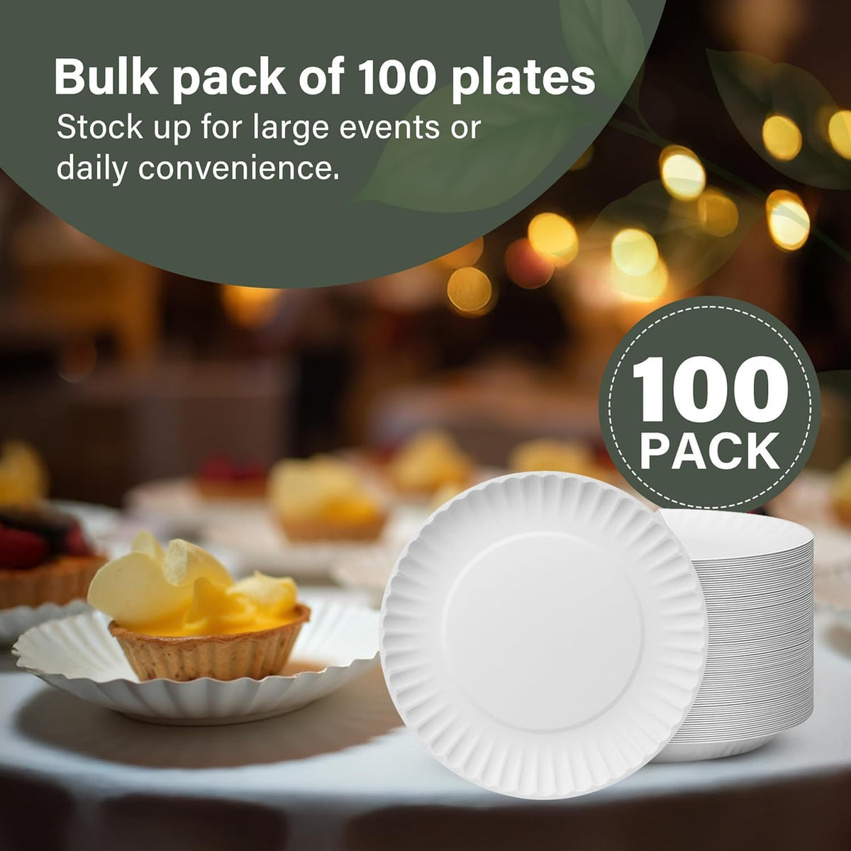100 Pack 7 Inch Disposable Paper Plates 18cm Biodegradable Parties BBQ Picnic