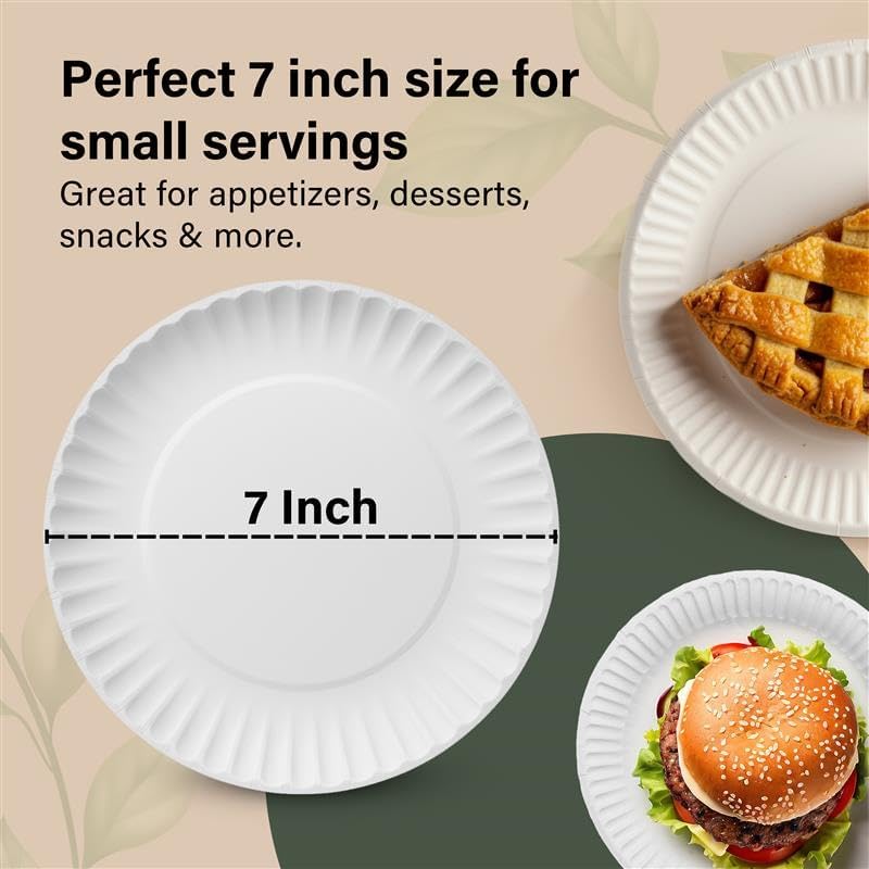 100 Pack 7 Inch Disposable Paper Plates 18cm Biodegradable Parties BBQ Picnic