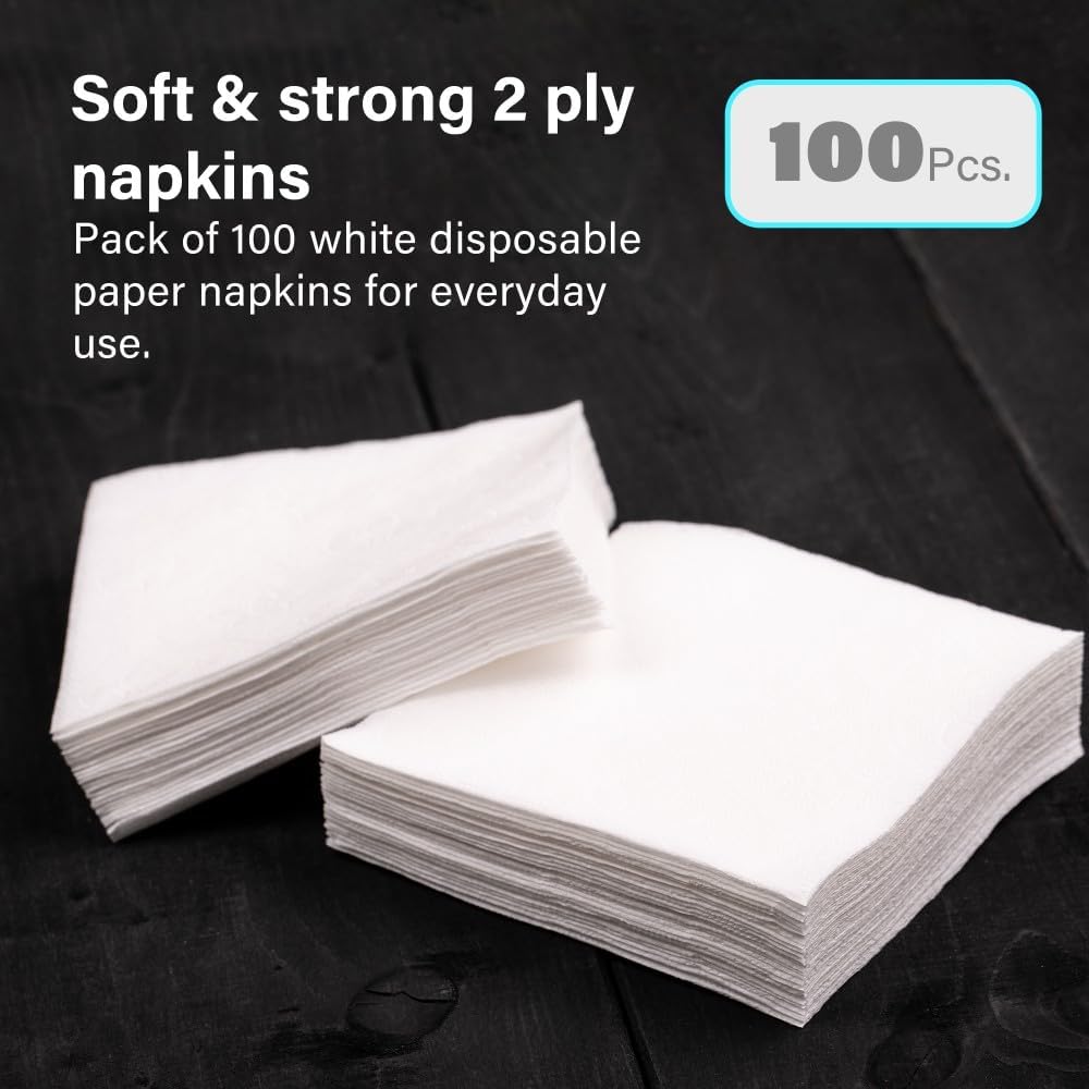 100-Pack 2-Ply White Paper Napkins 33cm Soft Strong Highly Absorbent Tableware