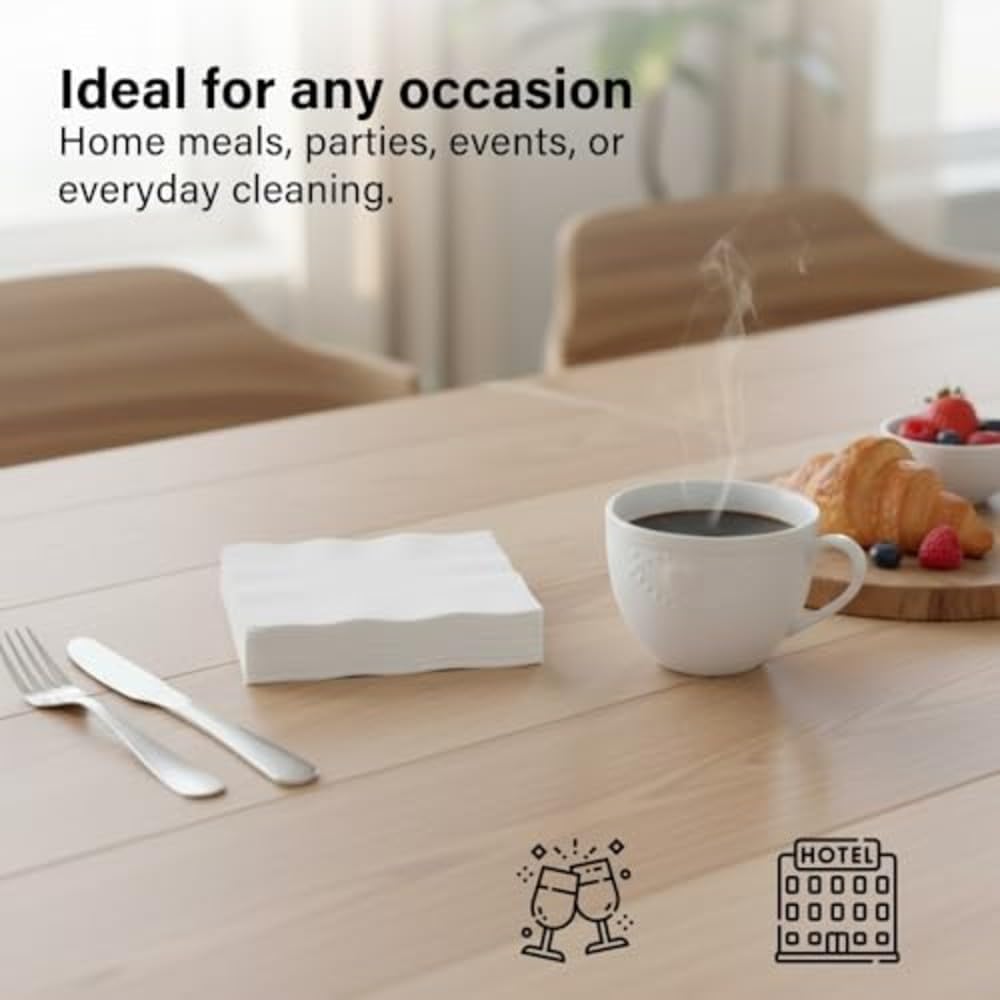 100-Pack 2-Ply White Paper Napkins 33cm Soft Strong Highly Absorbent Tableware