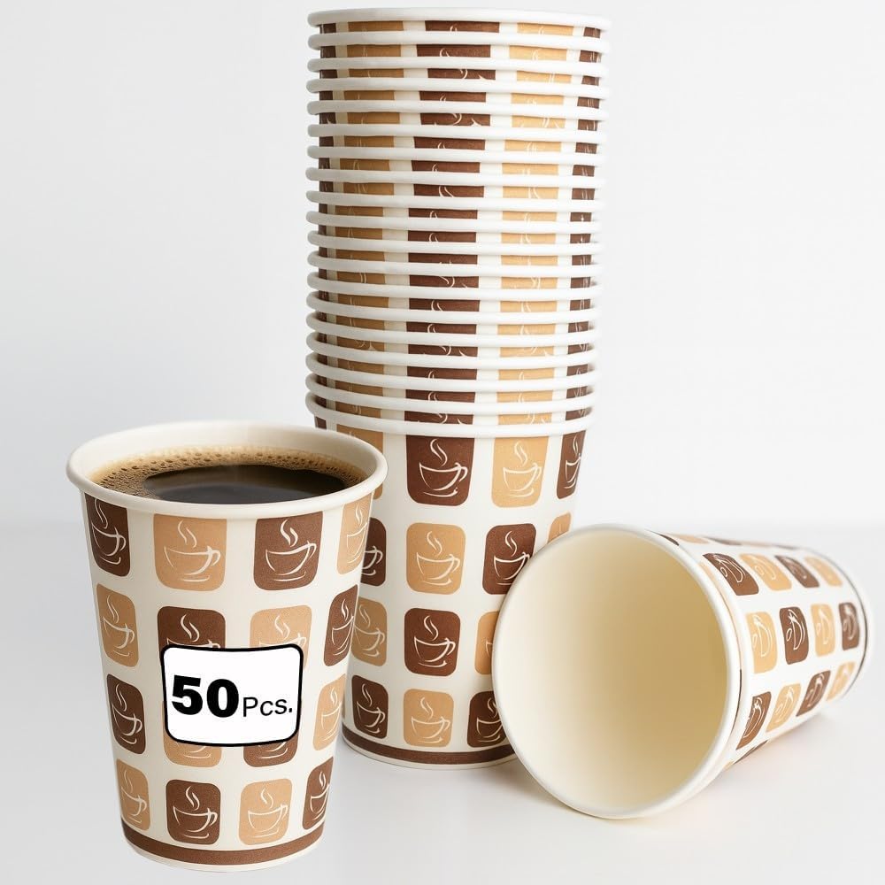 50pc 8/12oz Hot Cold Paper Cups Eco Friendly Biodegradable BBQs Picnics Weddings